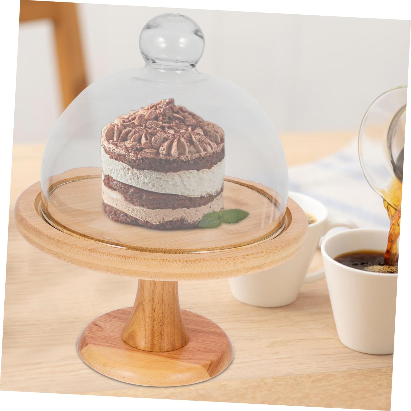 Cabilock 1 Juego Molde Alto para Pasteles Soporte De Pastel De Vidrio con Cúpula Decoración Mini Comida Pasteles De Merienda Pedestal Quesos Servidor De Madera Mesa Vaso De Papel