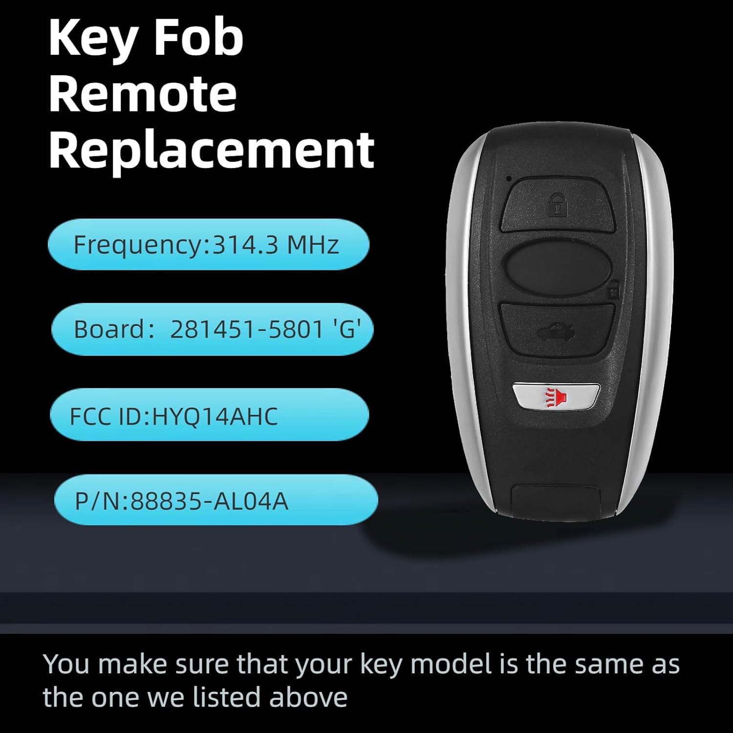 Smart Key Fob Remote Replacement Compatible with 2014-2018 Subaru Legacy Outback Impreza WRX STI Forester Crosstrek XV BRZ FCC ID:HYQ14AHC Keyless Entry Remote Control