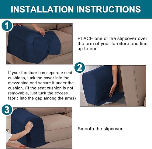 Miniatura 6 de Turquoize Fundas impermeables para reposabrazos para sillas y sofás, fundas para reposabrazos de sofá con bolsillo lateral, protector de muebles