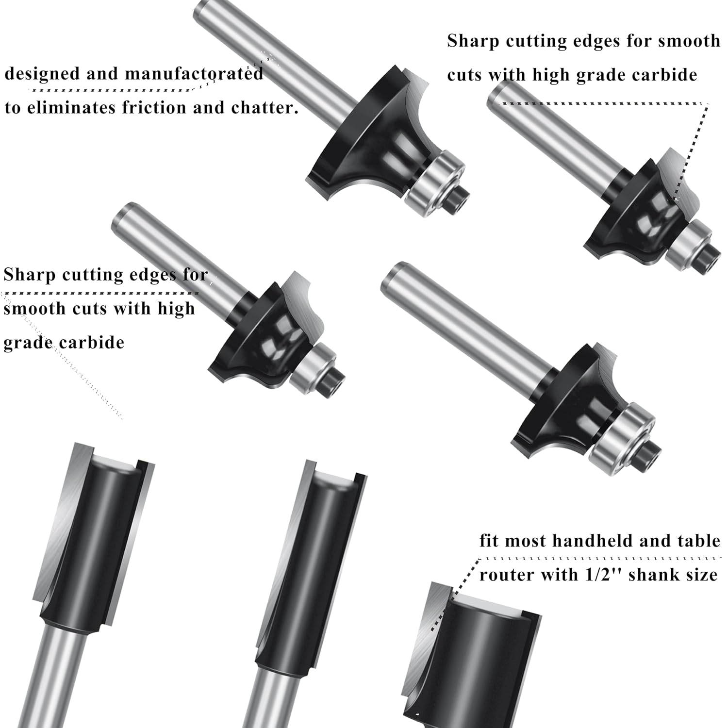 OLETBE Router Bit Tongue Groove Flooring Router Bit Set 1/4-Inch Shank 41 PCS, Router Bits Sets Carbide CNC Woodworking Door Panel Cabinet Shelf Panel Half Round Milling Cutter Tools(41)