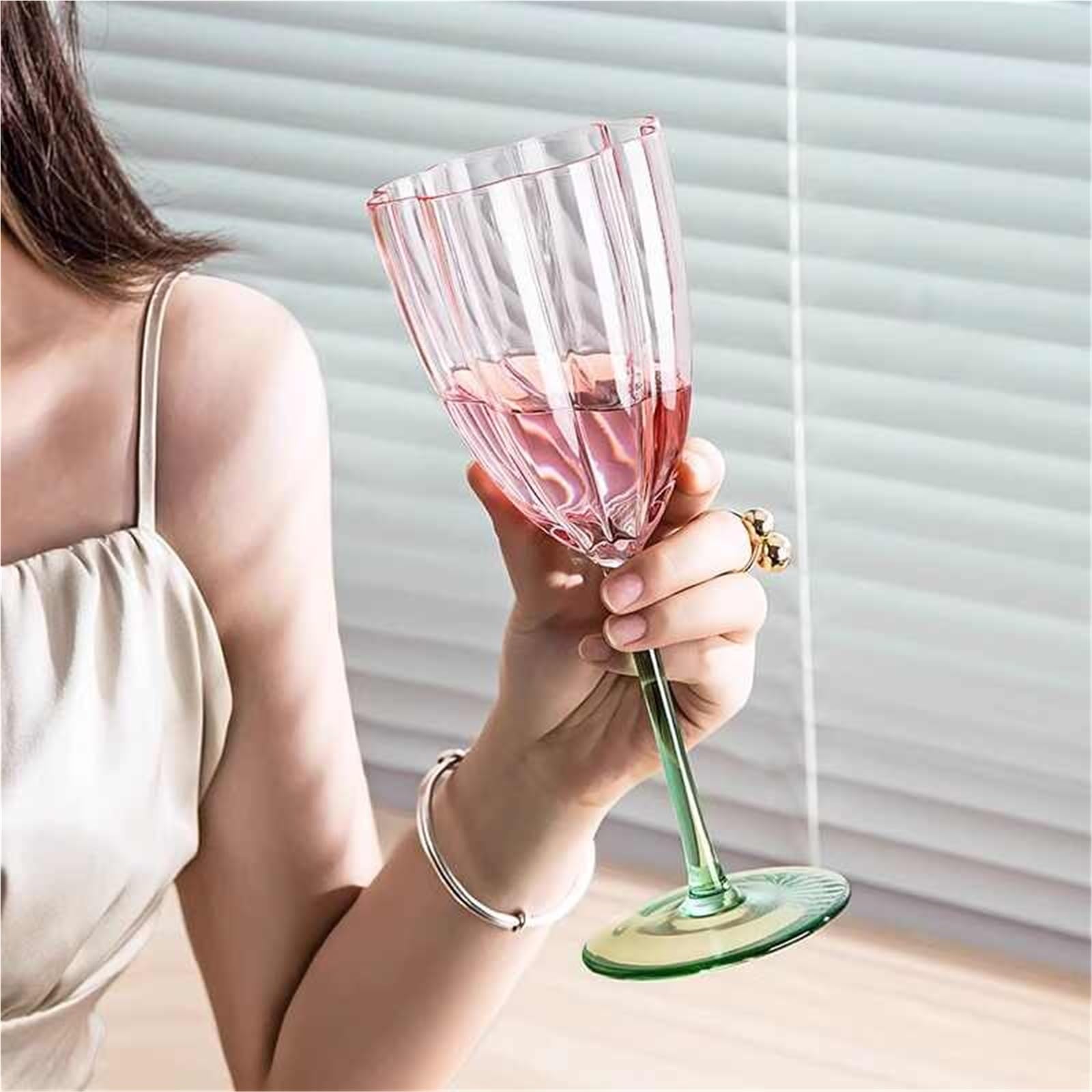 350 ml rosa und grünes Weinglas, Vintage-Stil, Stiel-Champagnerglas for Party, Hochzeit, Geschenk(230ml)