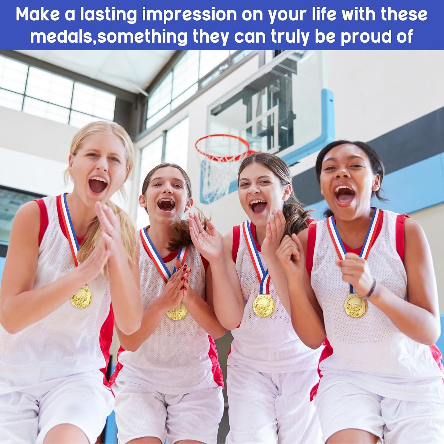 Cunno 24 Pcs Gold Award Medals 2'' Basketball Soccer Medals with Ribbon Trophy Awards for Sports Team Competition Participation Winner Gift