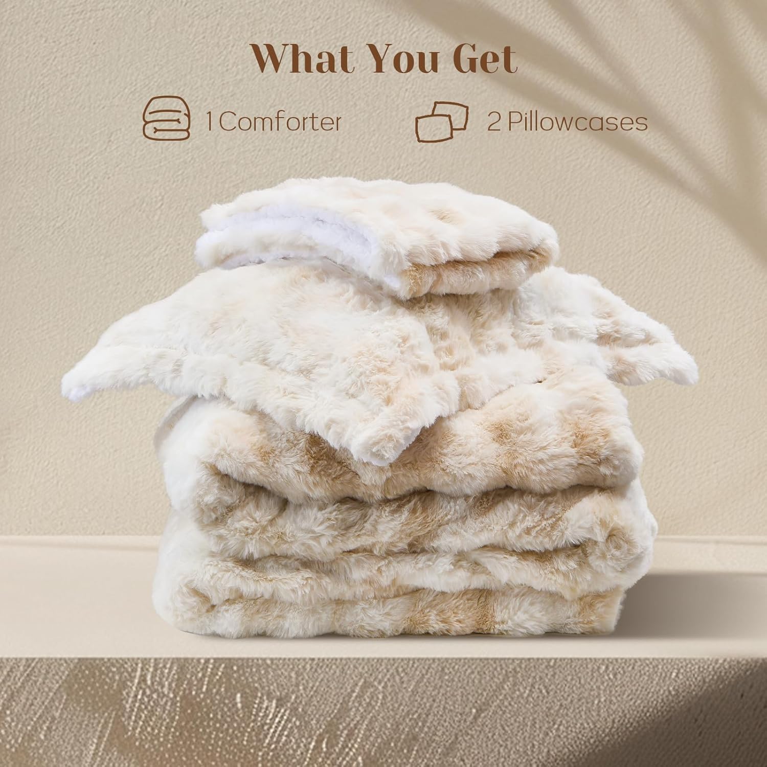 DAICO 3 Pieces Fluffy Faux Rabbit Fur Comforter Set Queen Size Tie Dyed Brown Plush Fuzzy Bubble Comforter Bedding Set Warm Cozy Bedding Comforter Sets for Winter, 1 Comforter and 2 Pillowcases - Image 8