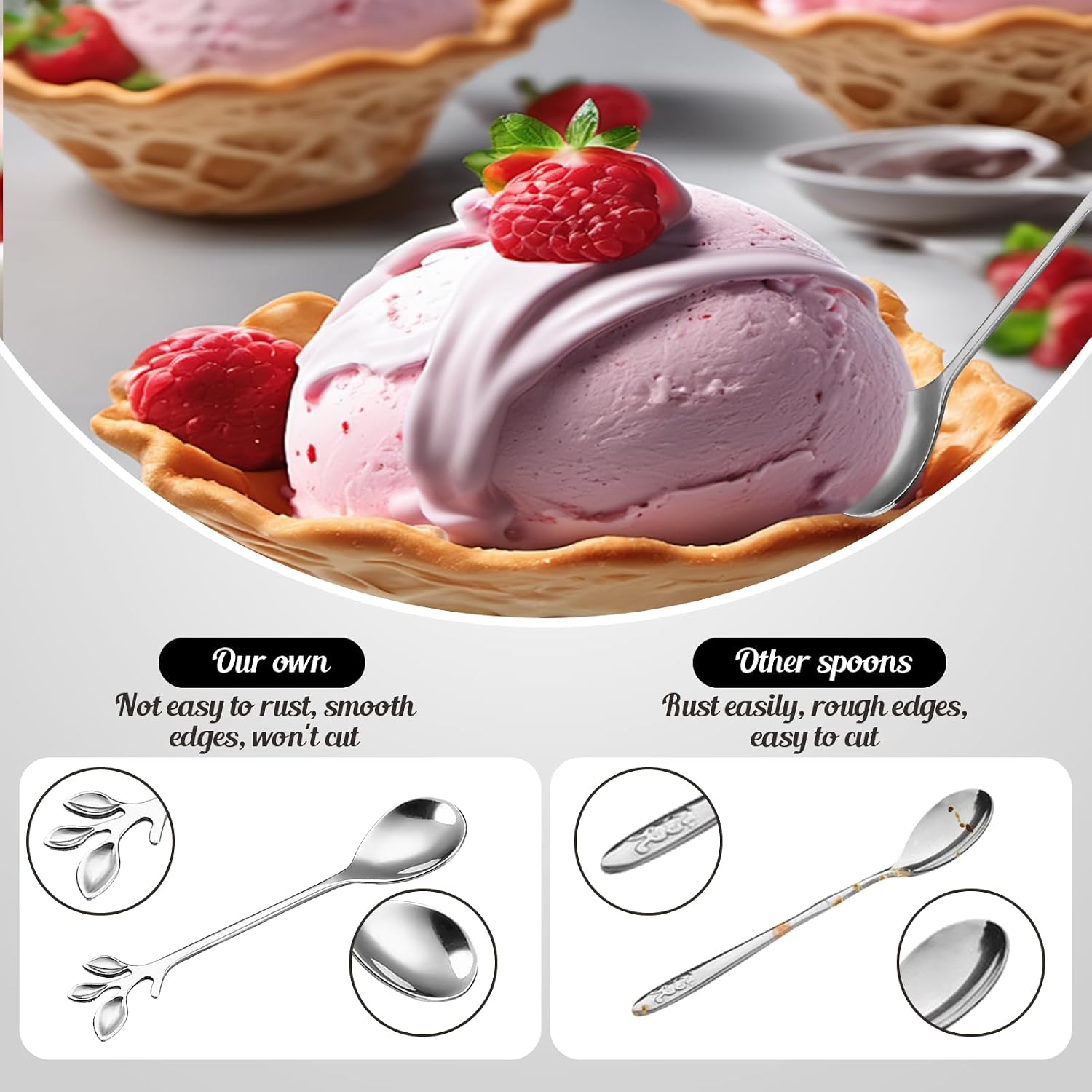 20 Pcs Dessert Spoons, 4.9" Elegant Silver Creative Leaf Mini Stainless Steel Espresso & Tableware Dessert Tea Coffee Spoons for Stirring Mixing Sugar, Ice Cream, Cake Coffee Tea (Silver) image 4