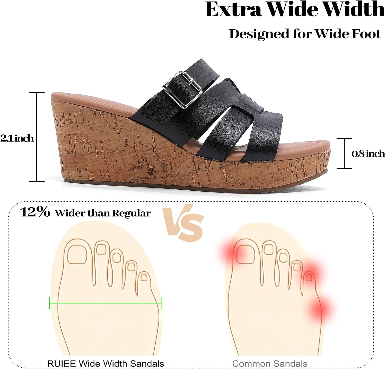 Ruiee Wide Width Wedges Sandals for Women, Summer Platform Wedge Heels Comfort Slip on Sandal Casual Outdoor Womens Sandals.