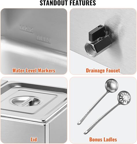 Miniatura 58 de VEVOR Calentador de alimentos comercial, calentador de alimentos eléctrico de acero inoxidable de 1200 W, calentador de alimentos de vapor