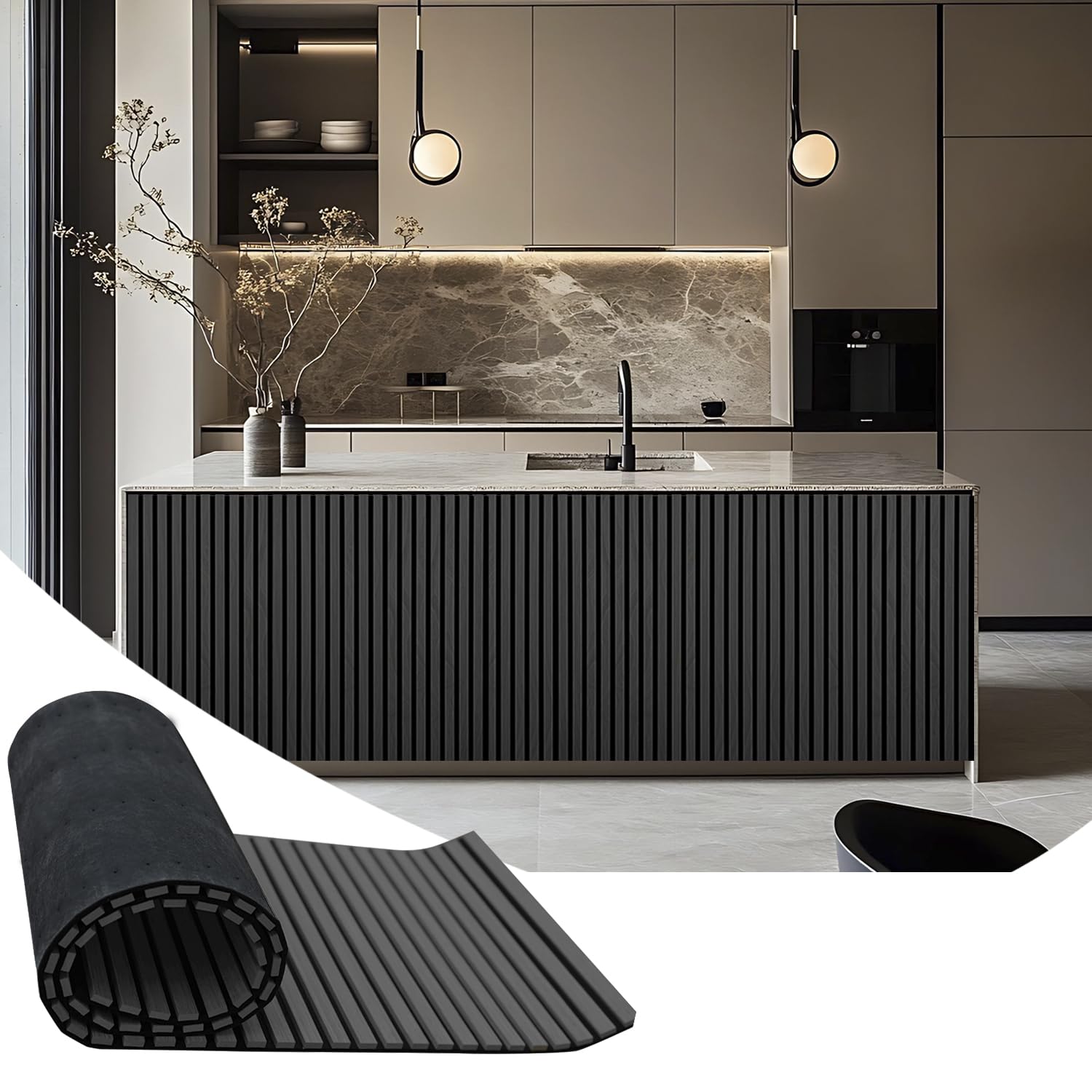 94.5 x 23.6 in Acoustic Wood Wall Panels,3D Flexible Soundproof Absorbing Panels,Wood Slat Panel for Interior Wall Decor (Dark Grey)