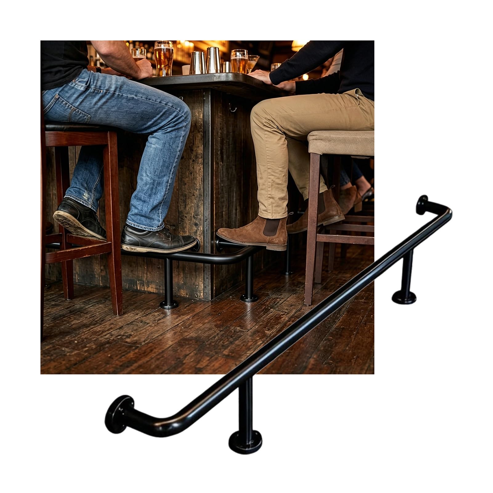 Kit de rails de pieds de barres de rail d'acier inoxydable noir 1.5M comptoir bar