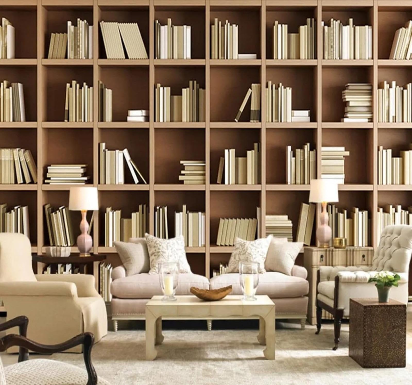 XLMING Retro Three Dimensional Bookshelf Books Library 3D Wallpaper Silky Texture Home Study Office Grey Dining Room Sofa Bedroom Living Room TV Backdrop-430cm×300cm