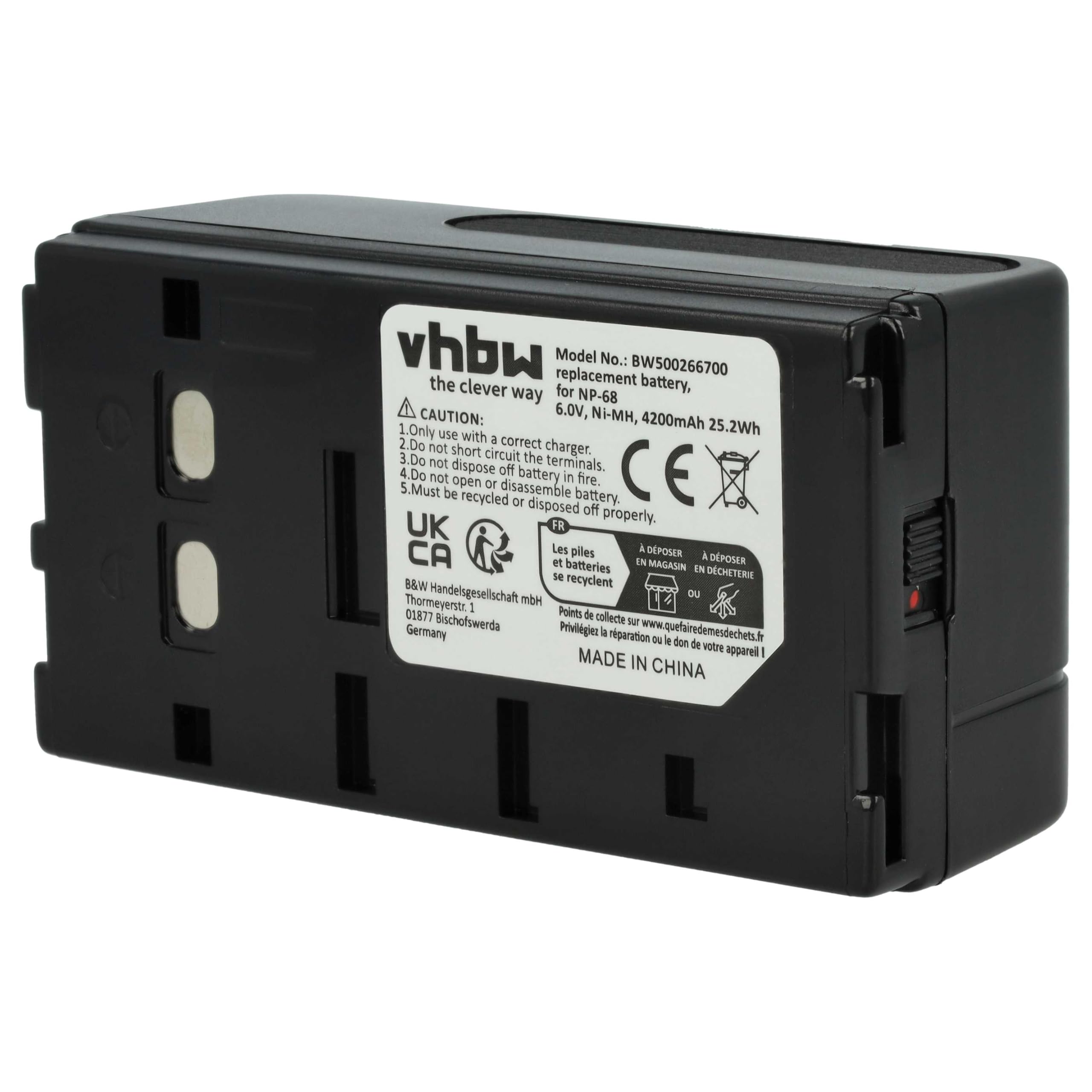 vhbw 1x batteria sostituisce Sony NP-66, NP-68, NP-77, NP-78, NP-33, NP-55, NP-98, NP-99, NP-90 per fotocamera (4000mAh, 6V, NiMH)