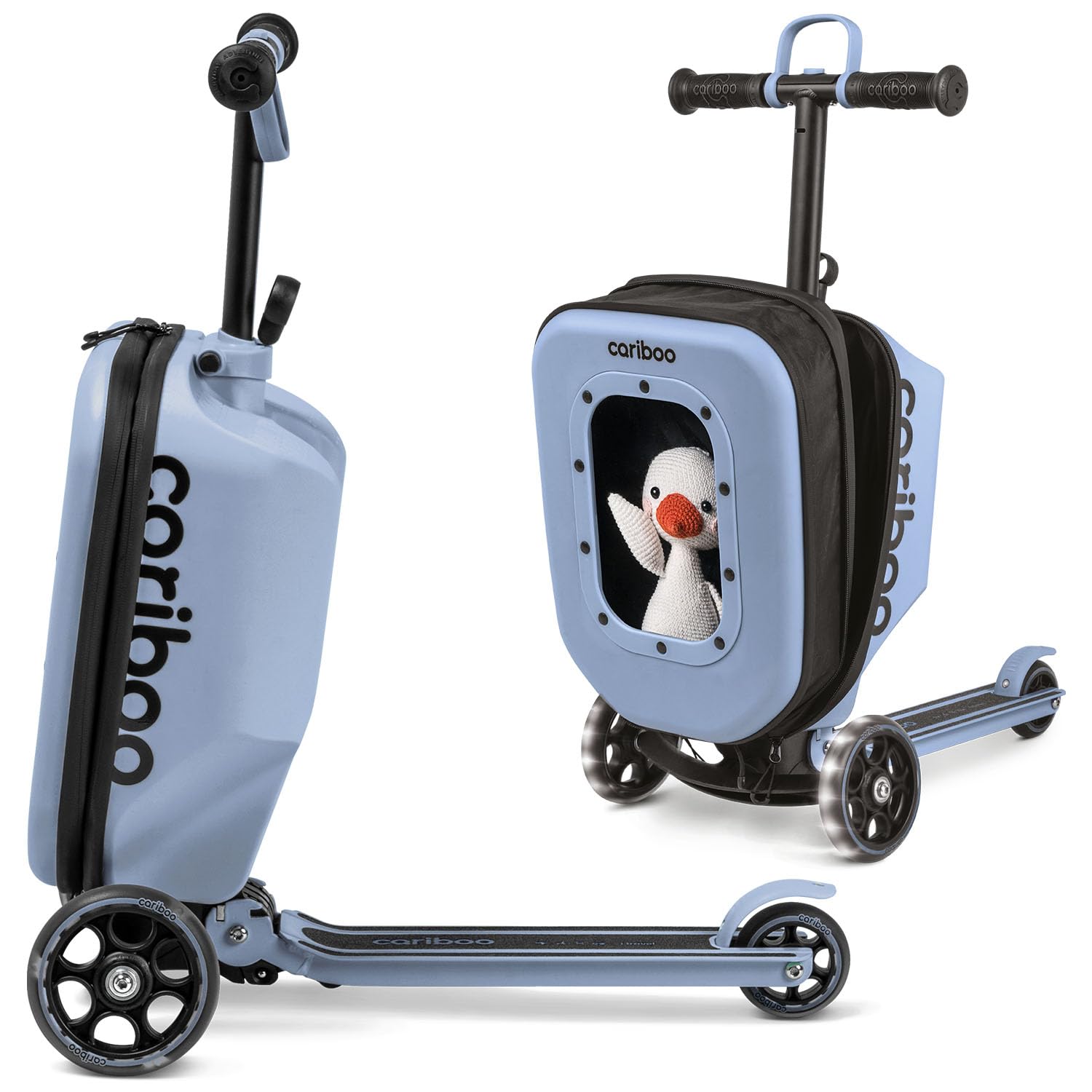 Cariboo Roller Kinder Scooter mit Koffer Mit 3 Rädern Ab 2 Jahren 2in1 Dreirad Klappbar Höhenverstellbar Bis 50 kg Handgepäck iTravel