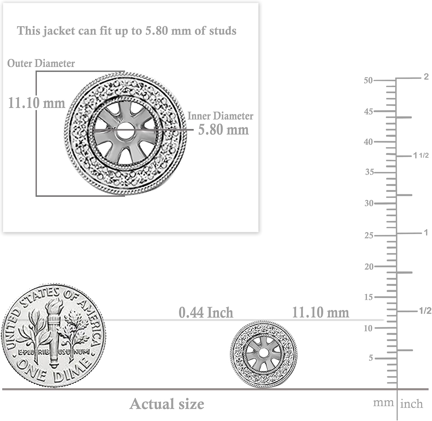Dazzlingrock Collection 0.35 Carat (ctw) 14k Round White Diamond Removable Jackets for Stud Earrings 1/3 CT, White Gold