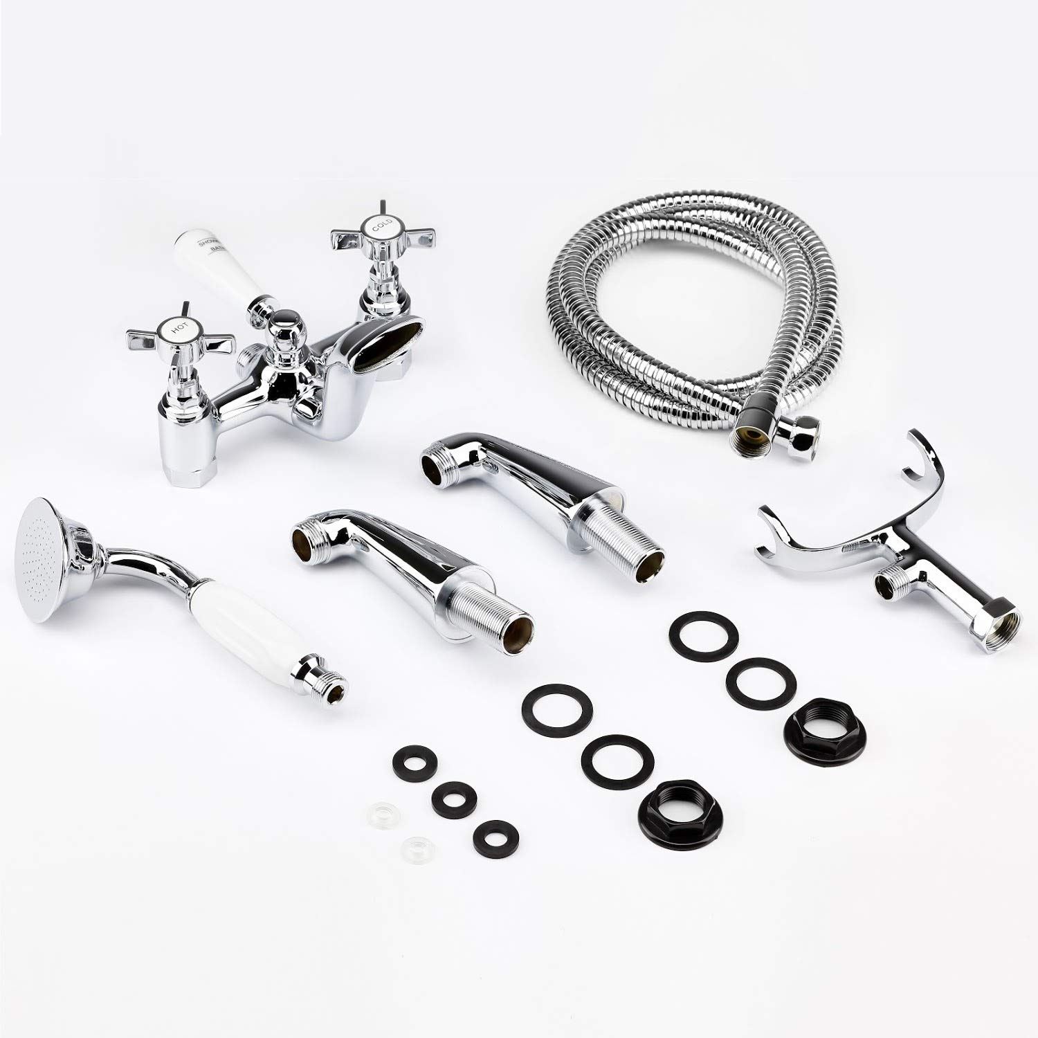 Hapilife Basin And Bath Mixer Tap With Shower Attachment Set Slotted Pop Up Waste Waterfall - View #6