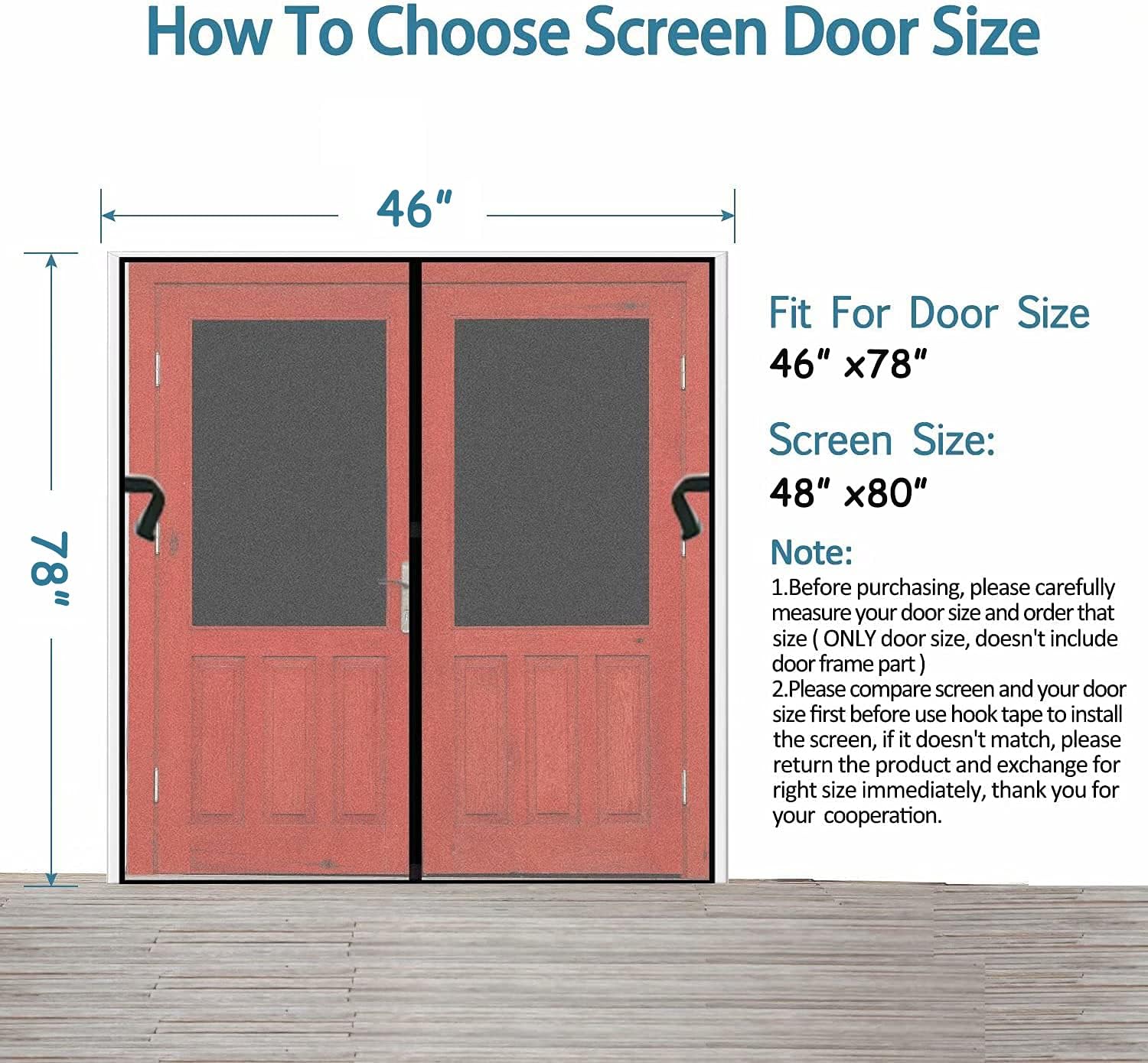 Magnetic Screen Door Fits Door Size 46"x79" Snap on Screen Door Magnets Mesh Screen Curtain Sliding Door Mosquito Door Net with Heavy Duty for Frech Door/Entry Door/Interior Door/Patio Door