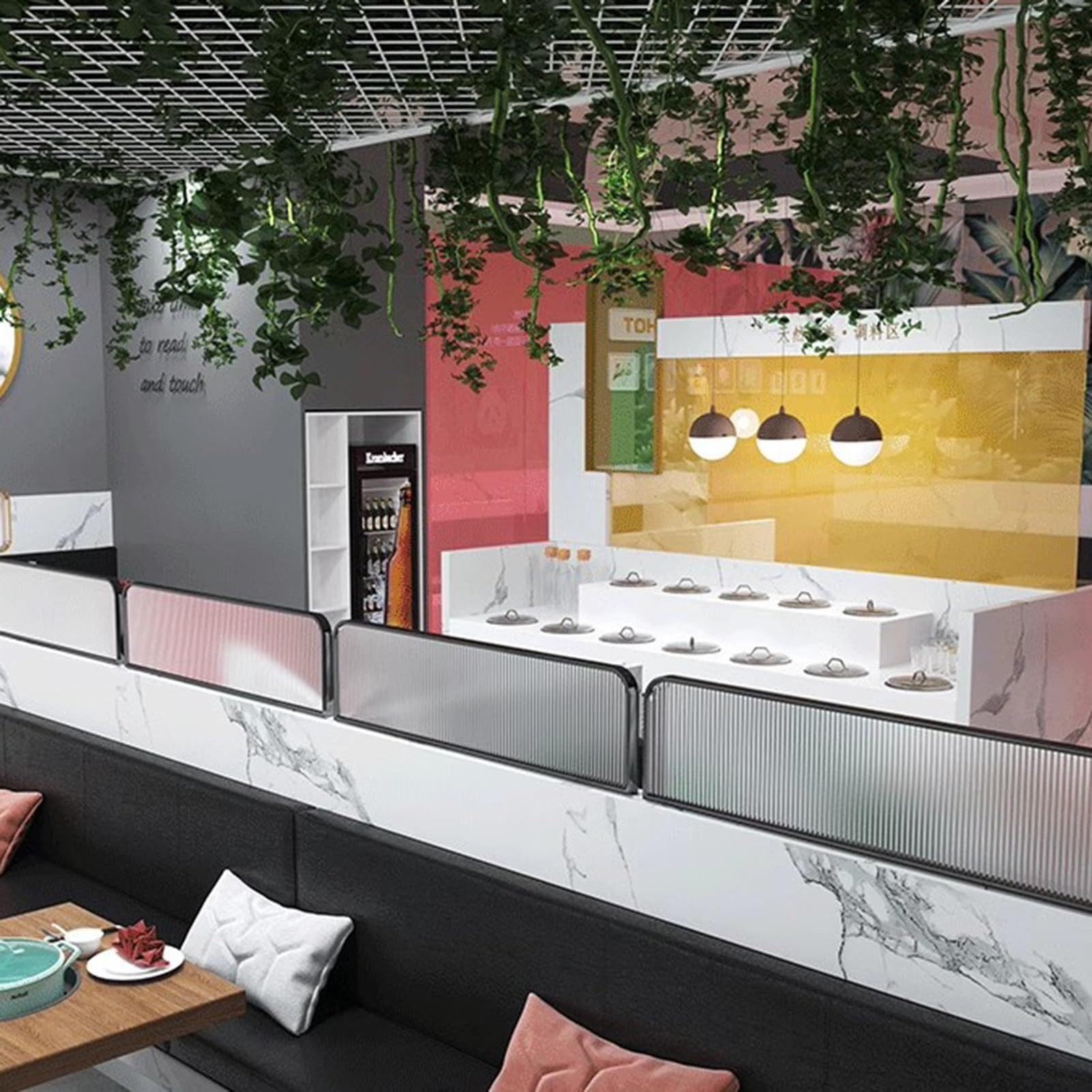 Genérico Mampara de Vidrio a Rayas para comedores, mampara de Baja Altura para hoteles, mampara Negra de 30 x 100 cm para Separar encimeras de restaurantes.