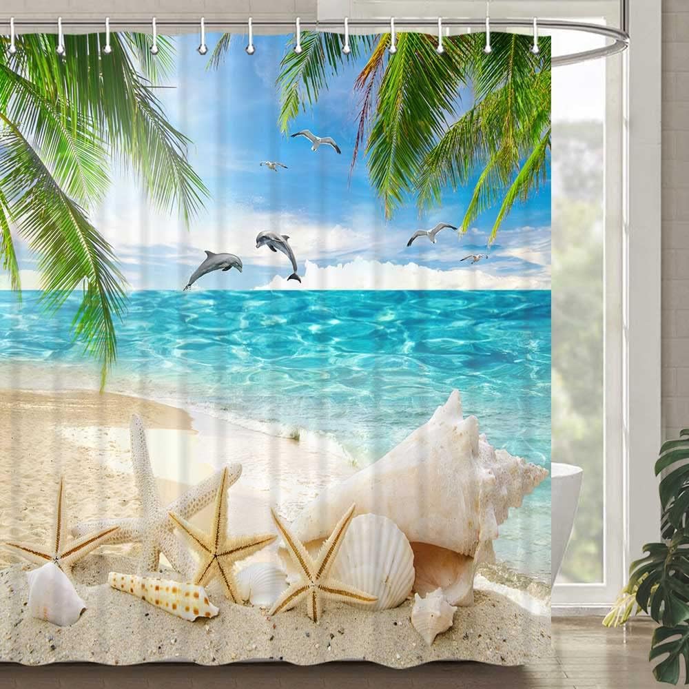 Beach Scene Shower Curtain, Ocean Beach Shower Curtain