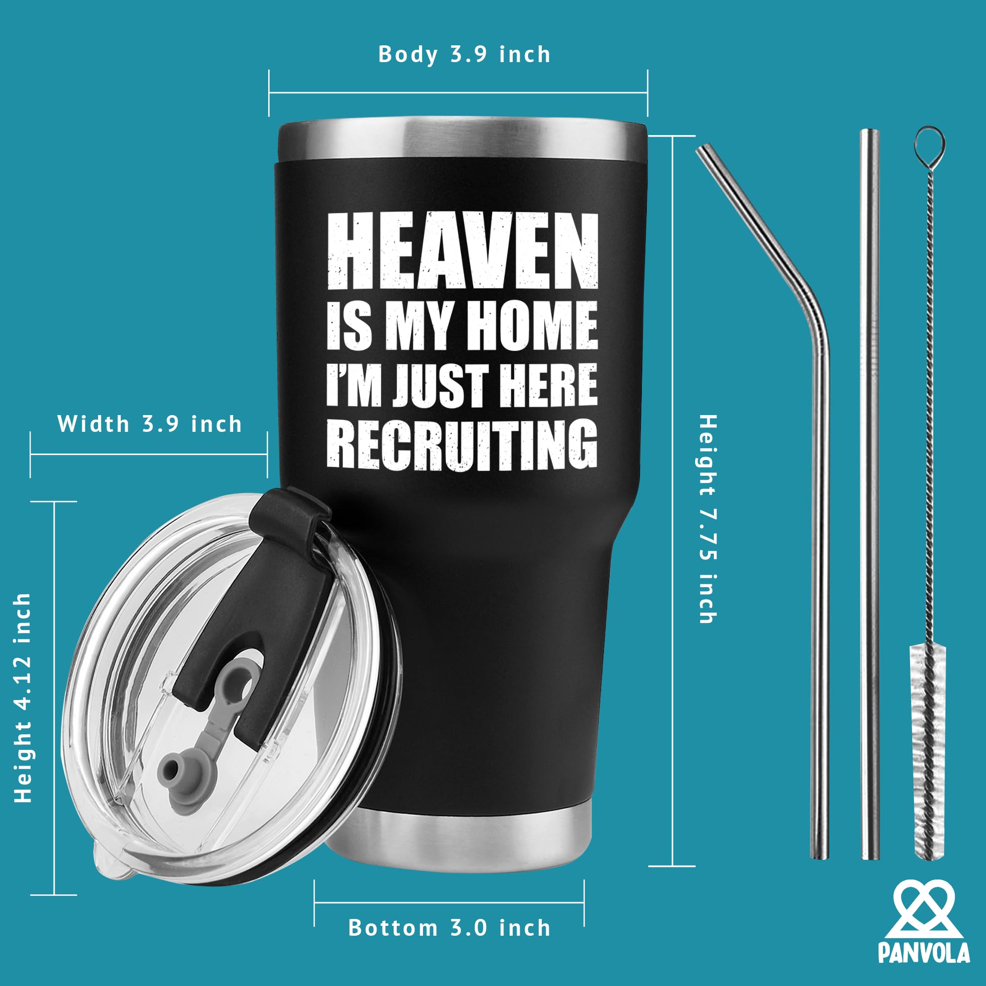 Panvola Heaven Is My Home I'm Just Here Recruiting Funny Christian Gifts for Women Men Pastor Gifts from Churchmate Minister Vacuum Insulated Tumbler with Lid and Straw (Black, 30 Ounces)