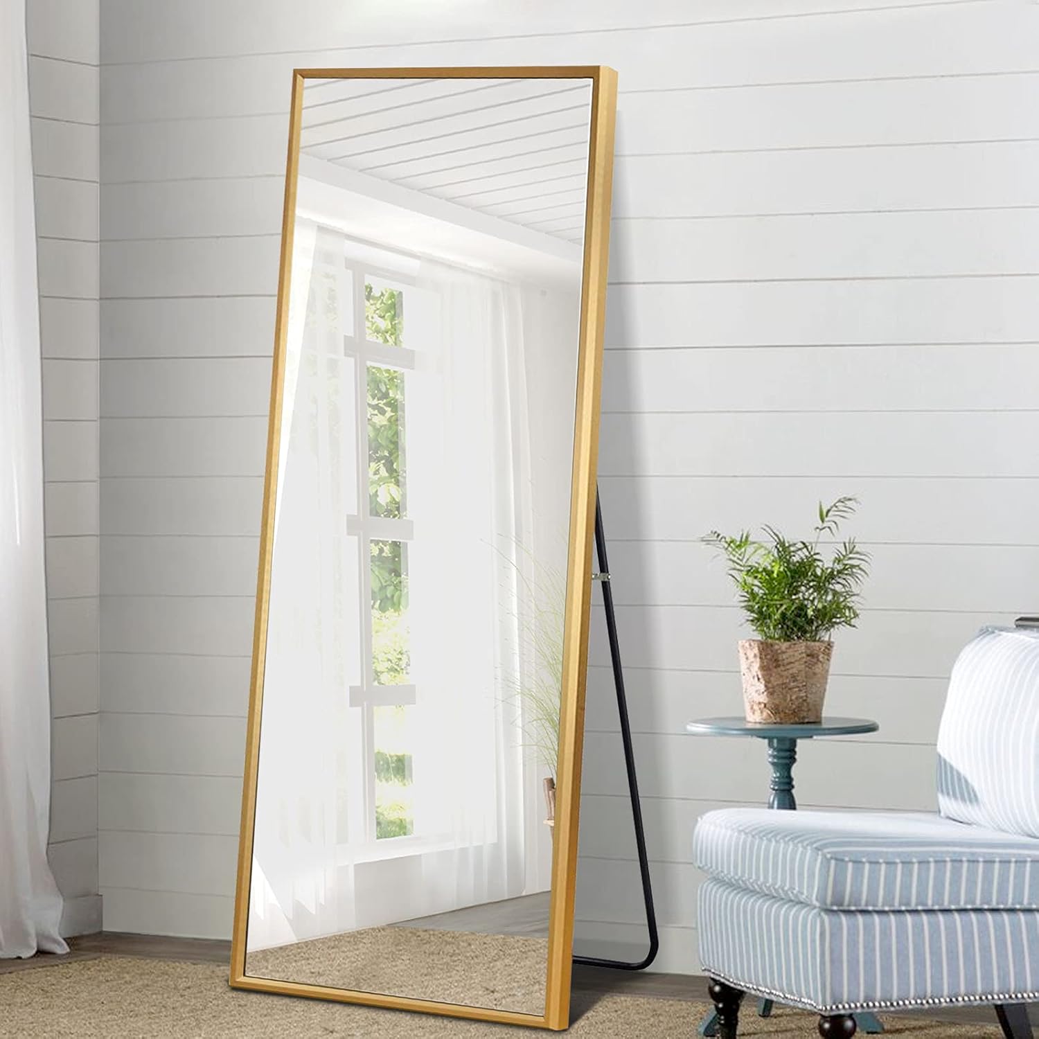NeuType Full Length Mirror Floor Mirror with Standing Holder Bedroom/Locker Room Standing/Hanging Mirror Dressing Mirror Wall-Mounted Mirror (Titanium Gold) 65"x22"