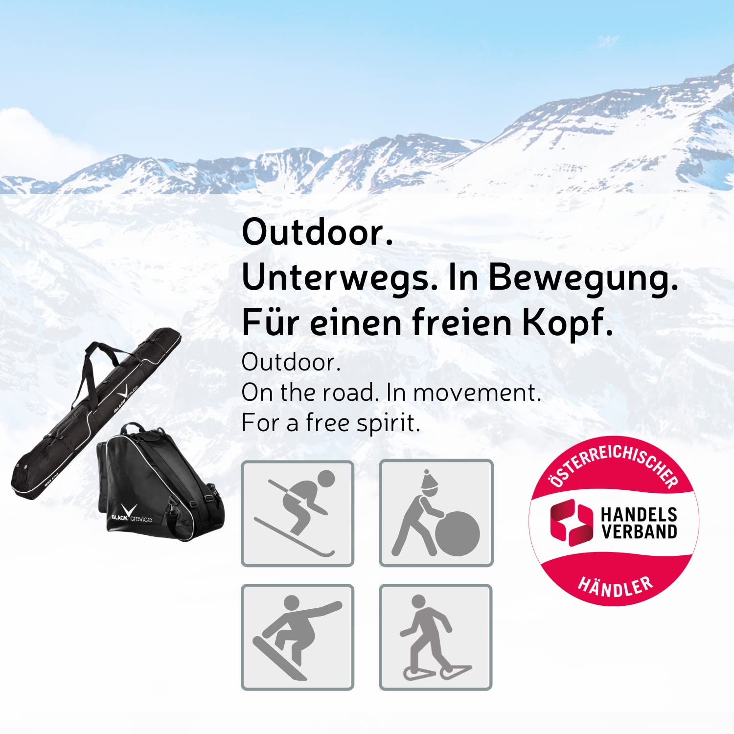 Black Crevice Set de Sacs de Ski I Set Combi I Robustes 600D/PVC I avec bandoulière I Sac de Ski : 180x20x20cm I Sac de Chaussures de Ski : 43x27x42cm