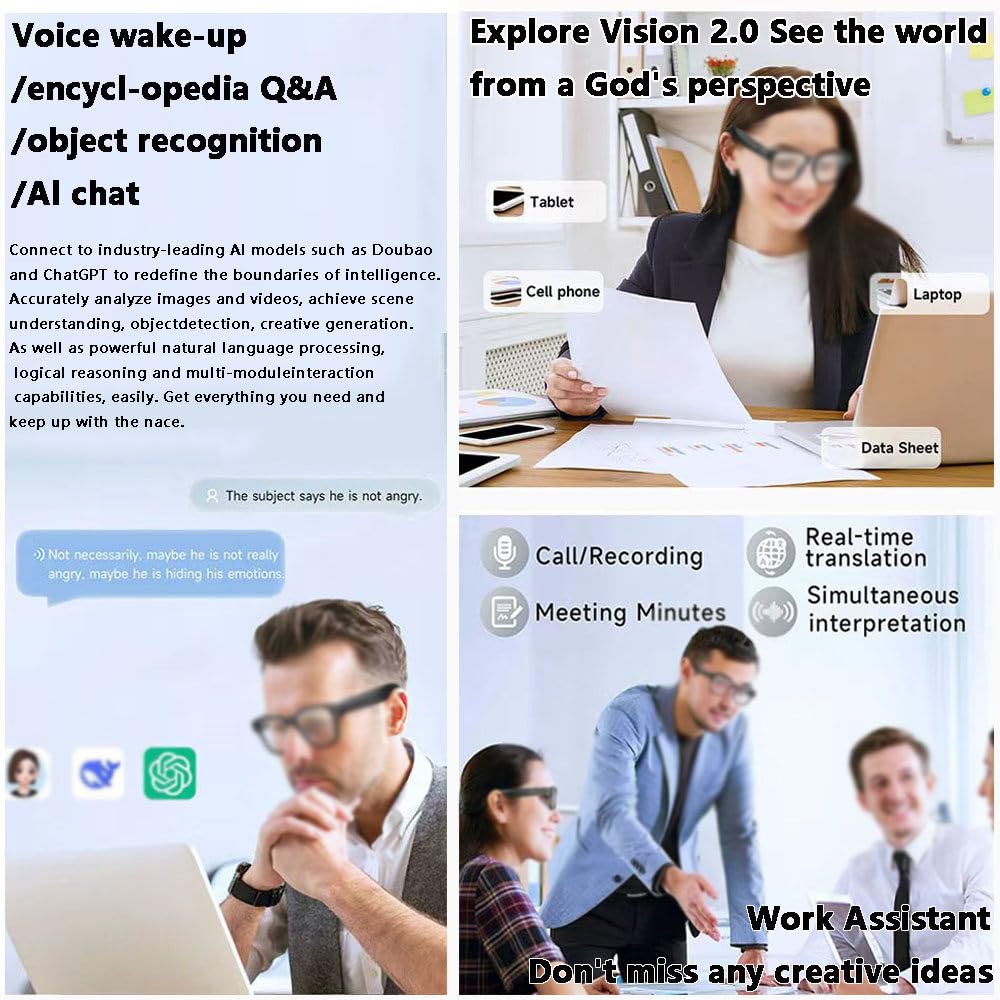 Lunettes intelligentes pour caméra HD avec appel Bluetooth, assistant vocal, lecteur de musique, contrôle tactile – Parfait pour les voyages, le travail et les activités de plein air