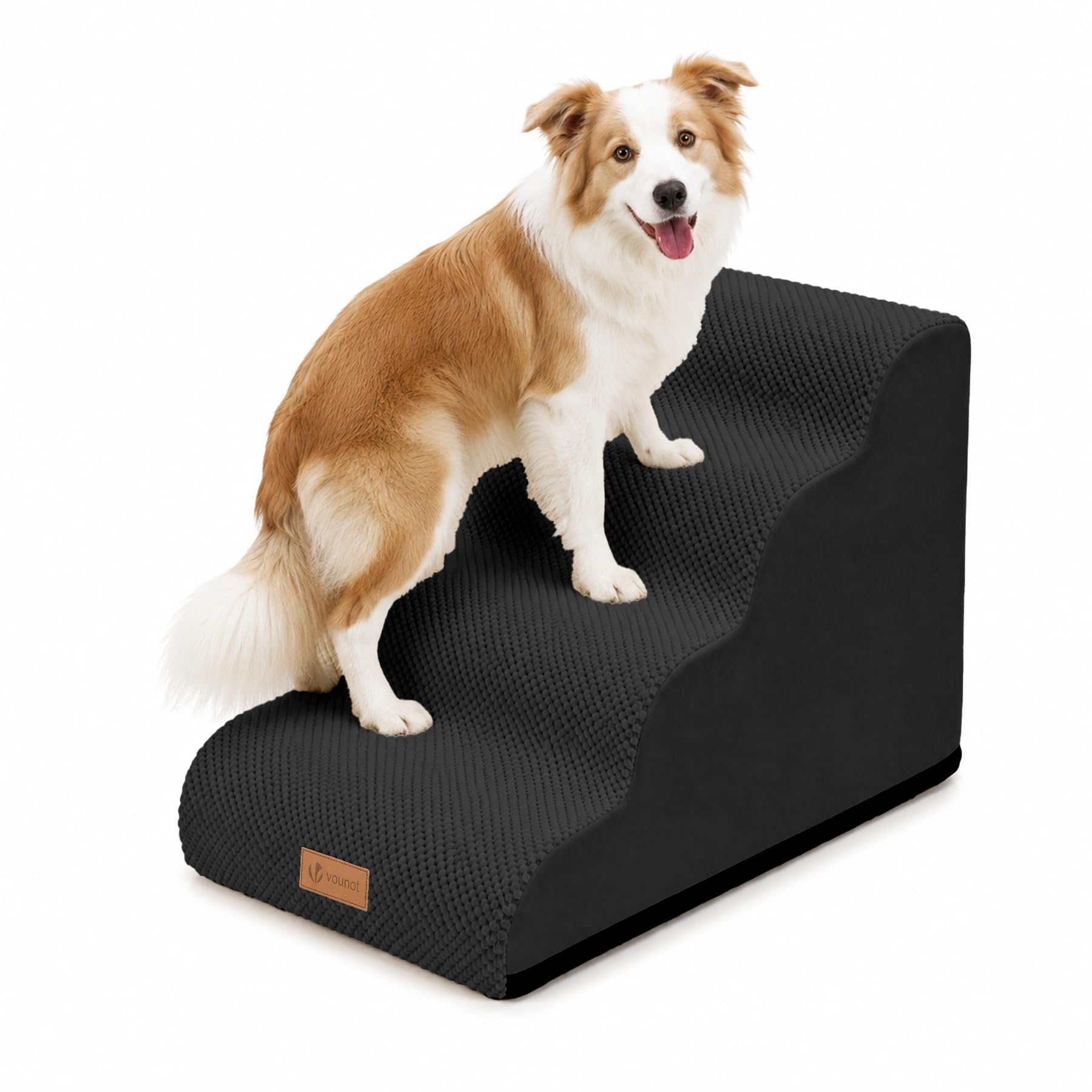 VOUNOT® Escalera para Perros 4 Peldaños 40x72x50cm Rampa para Perros Espuma Alta Densidad para Cama Sofá, Escalera para Cachorros Mascotas Mayores Base Antideslizante Funda Lavable Extraíble Asa Negro