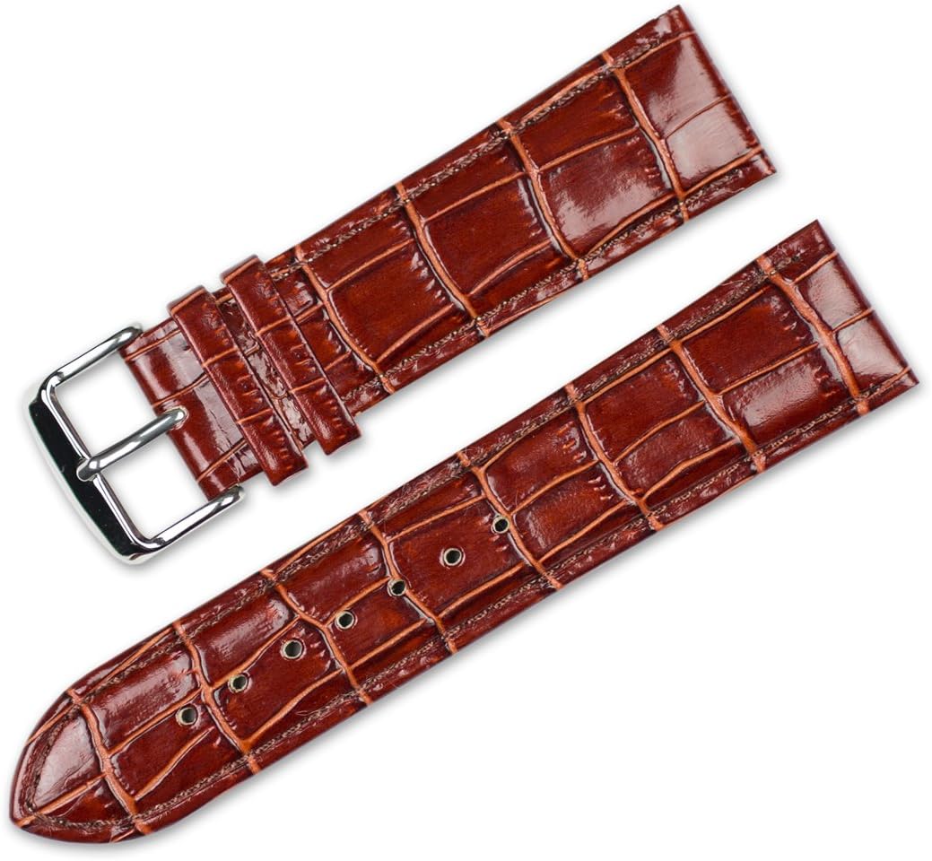 deBeer Crocodile Grain Chrono Watch Band-Choice of Color (Black, Brown, Havana, White, Violet, Green, Blue, Red, Pink, Orange) & Width (12mm, 14mm, 16mm, 17mm, 18mm, 19mm, 20mm, 22mm, 24mm, 26mm, 28mm)