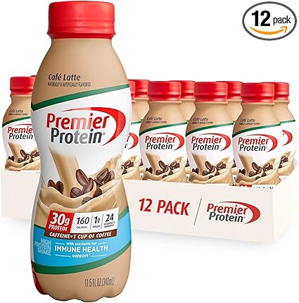Premier Protein Shake, Café Latte, 30g Protein, 1g Sugar, 24 Vitamins & Minerals, Nutrients to Support Immune Health 11.5 fl oz, 12 Pack