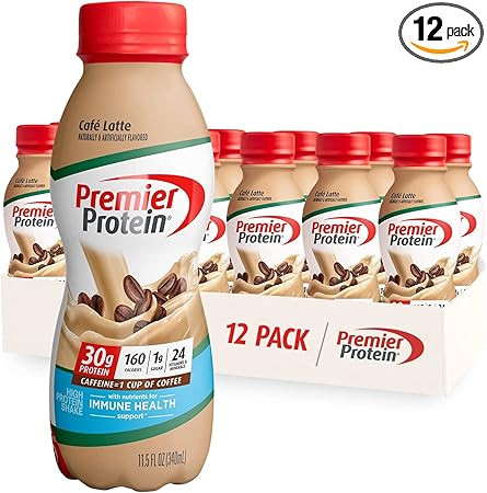 Premier Protein Shake, Café Latte, 30g Protein, 1g Sugar, 24 Vitamins & Minerals, Nutrients to Support Immune Health 11.5 fl oz, 12 Pack