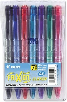 PILOT FriXion Clicker Erasable, Gel Ink Pens Extra Fine Point 0.5mm, 7-Pack
