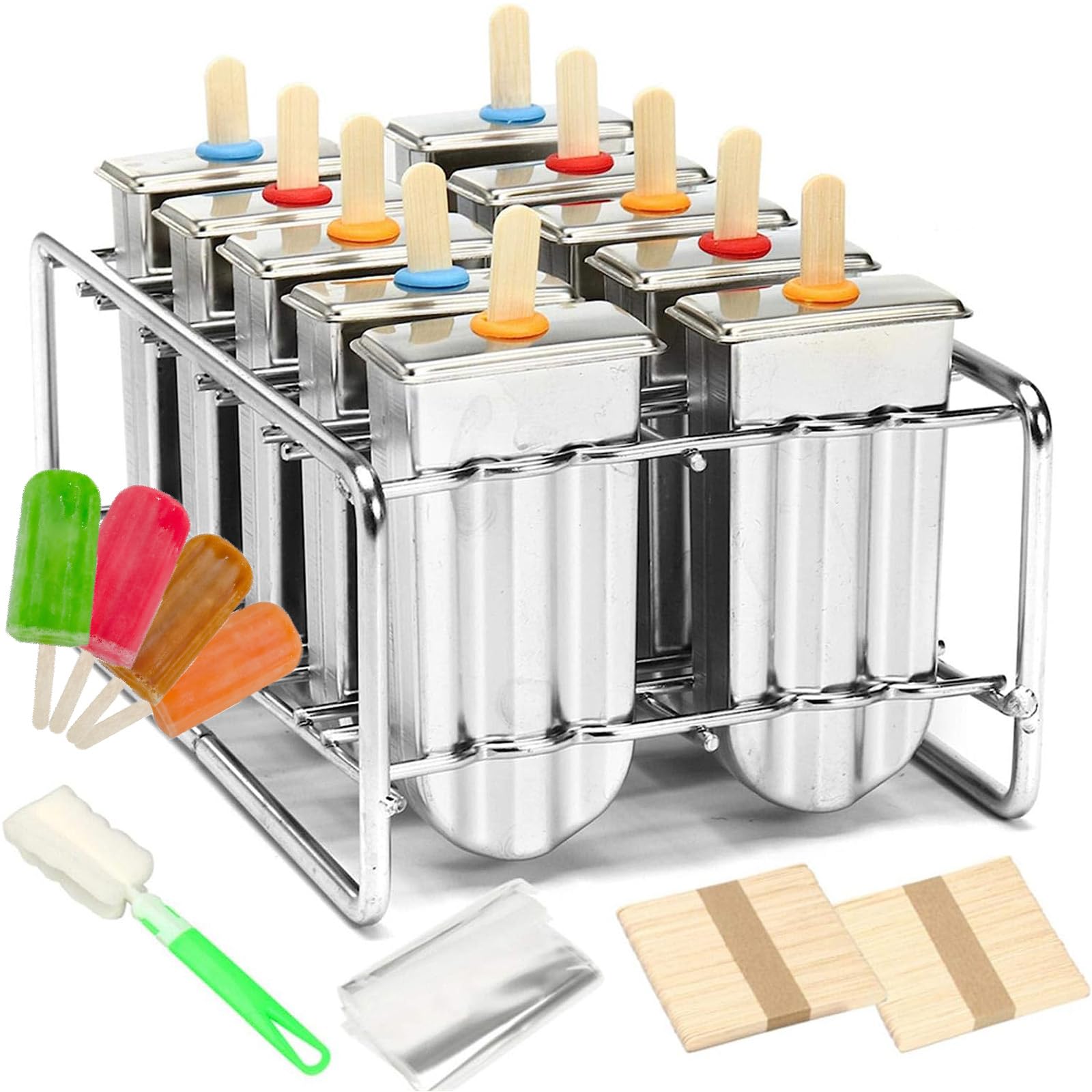 Moldes reutilizables para paletas con palos y cepillo de limpieza para golosinas congeladas caseras fáciles