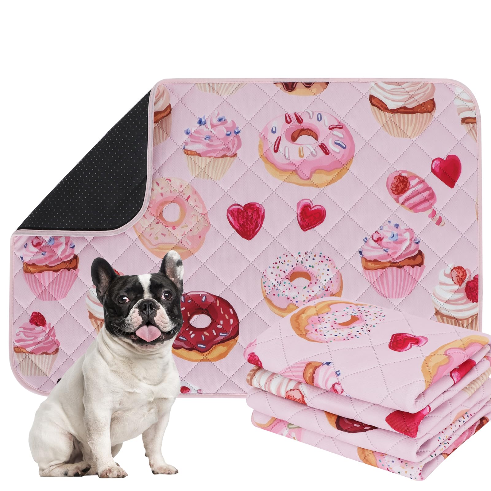 IEUUMLER Washable Pee Pads for Dogs, 2 Pack Cake Pattern Reusable Waterproof Puppy Potty Pads, Non-Slip Absorbent Pet Training Pads for Playpen Crate Bed EU015 Pink Cake, 75x50cm