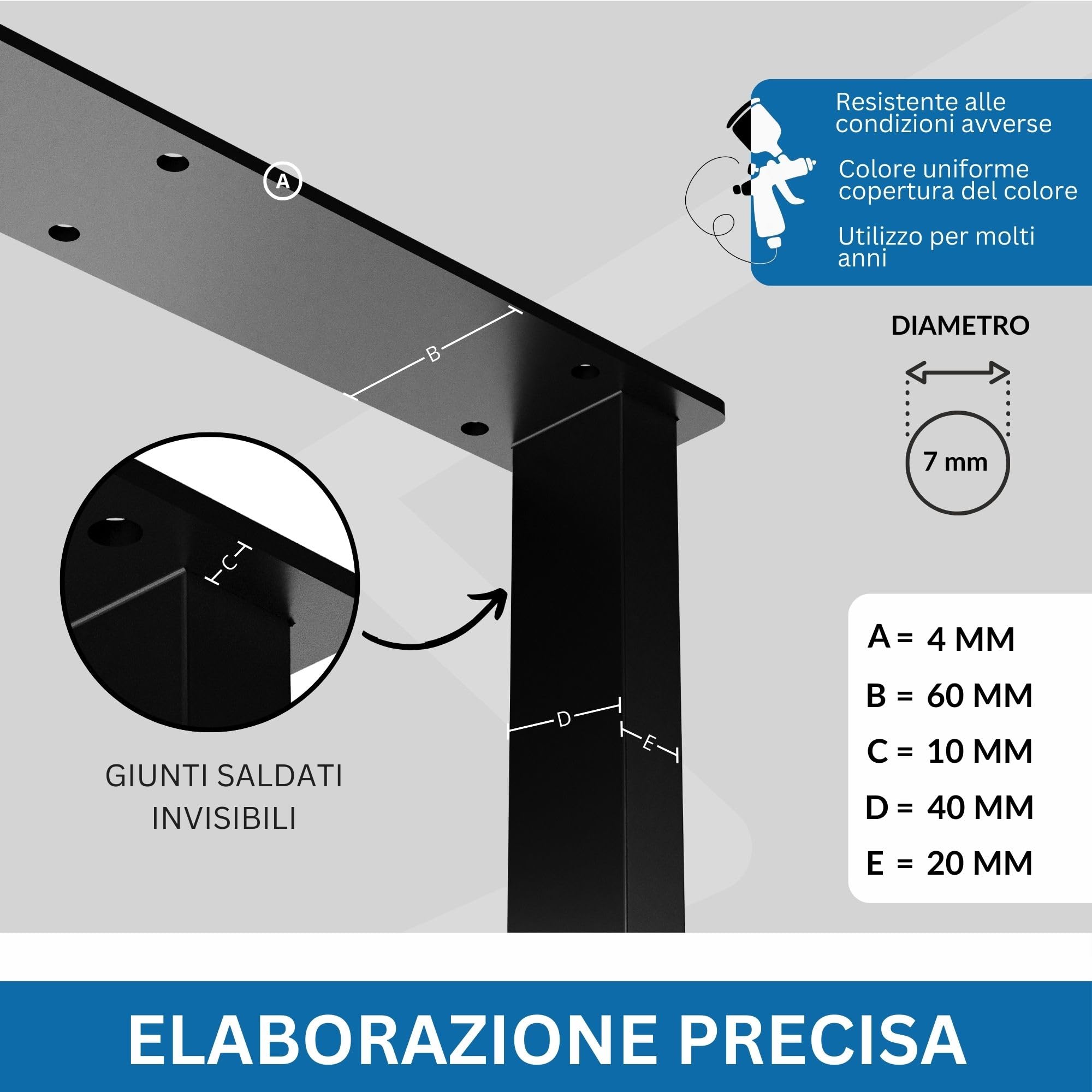 Gambe per Tavolo Nero Gambe Scrivania Set Due per Tavolo/Tavolino Piedi Per Tavola in Ferro Set di 2 Piedi Quadrate 72x60 cm Robuste Moderno Struttura per da Pranzo Scrivania Panca