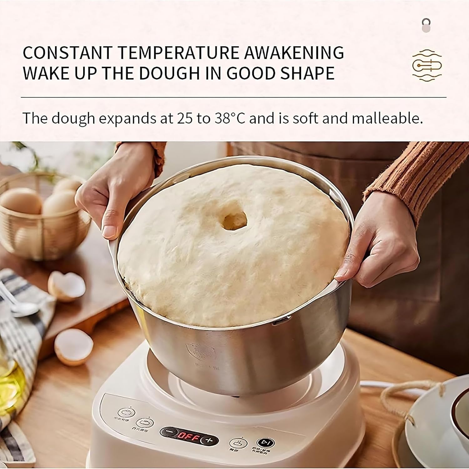 Mikser do ciasta z ogrzewaniem, pojemność 5 l, 2 tryby mieszania, 15-minutowe szybkie mieszanie i dzielona konstrukcja dla łatwego pieczenia, fermentacja 25-38℃