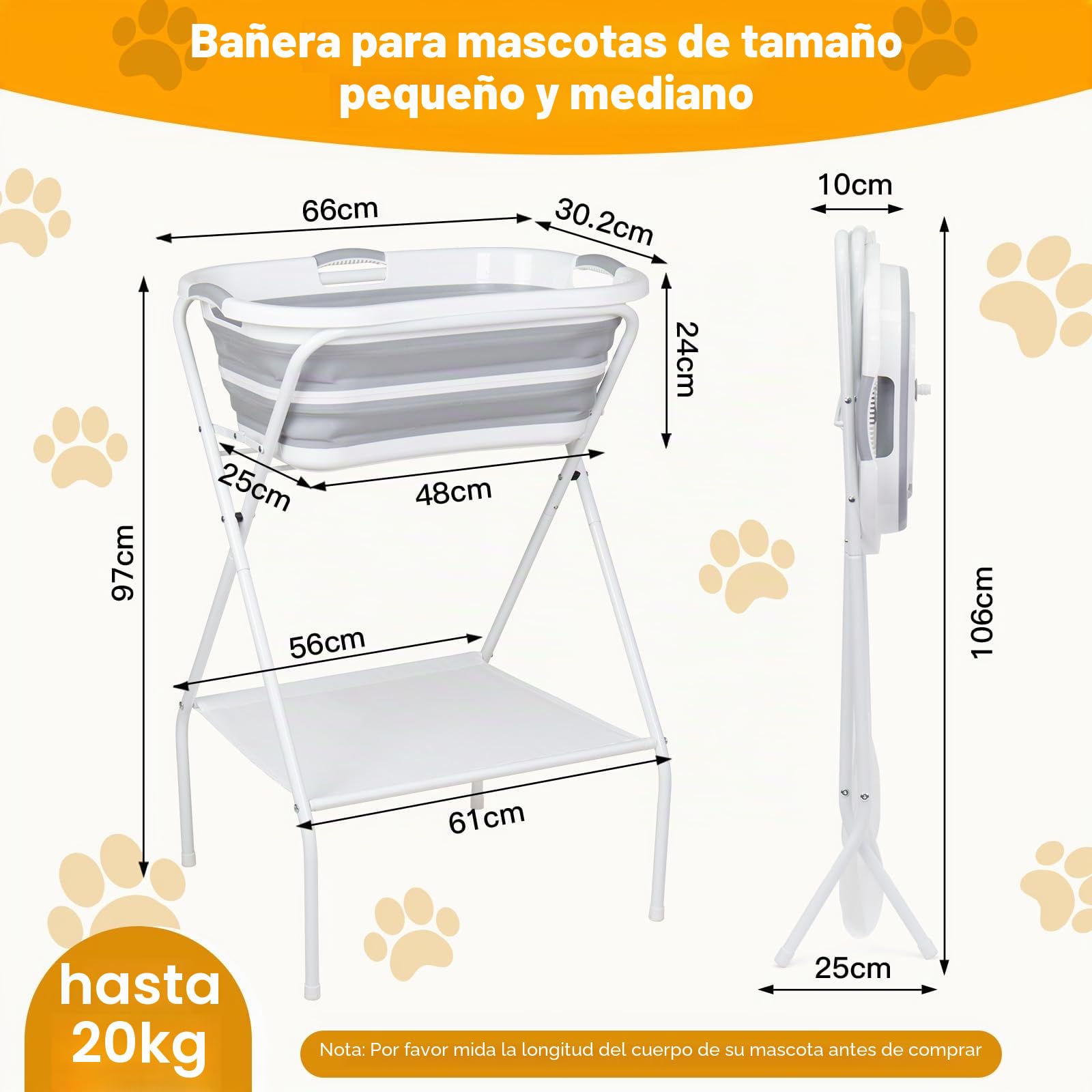 Beberoad Bañera para mascotas pequeñas, multifuncional plegable con tubo de drenaje, bañera portátil para perros y gatos pequeños y medianos máx. hasta 28 kg (gris)