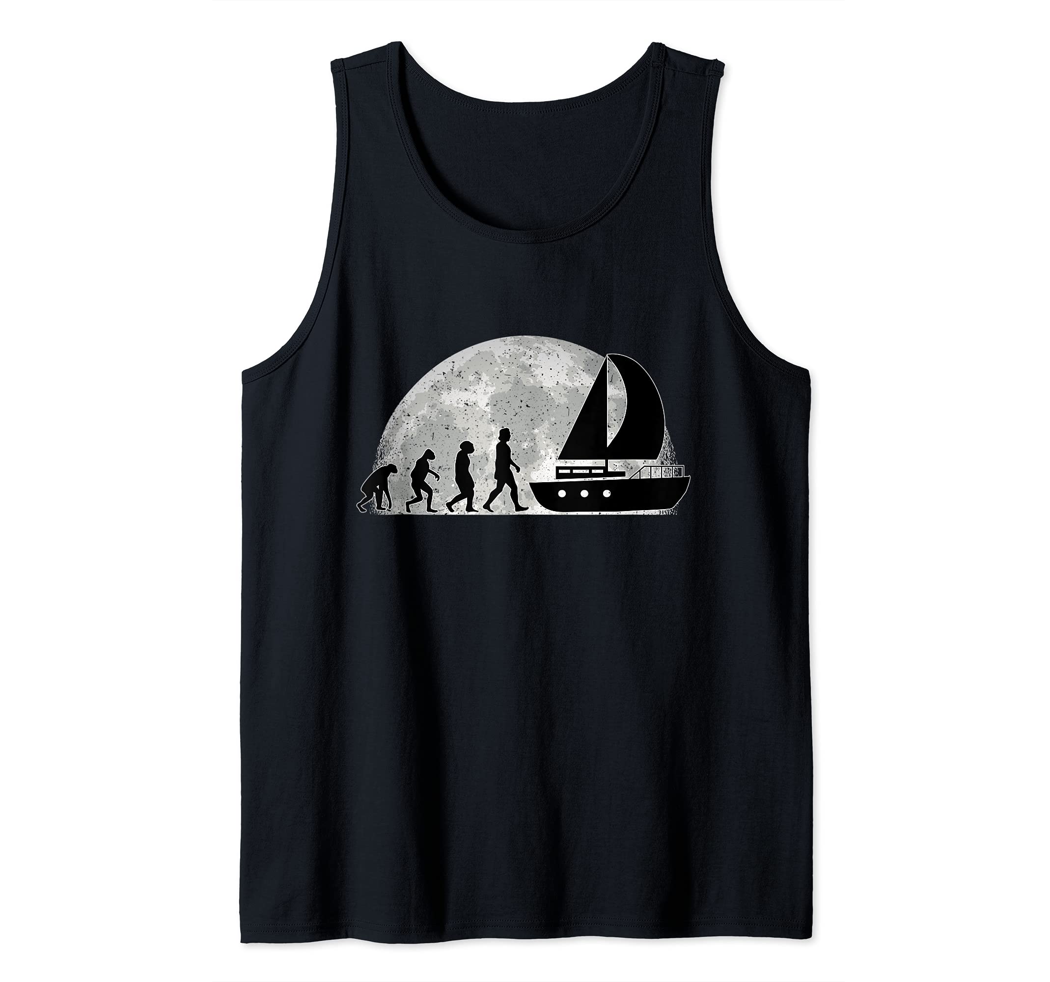 Sailboat Evolution Moon Captain Sailors ship Tank Top, Black