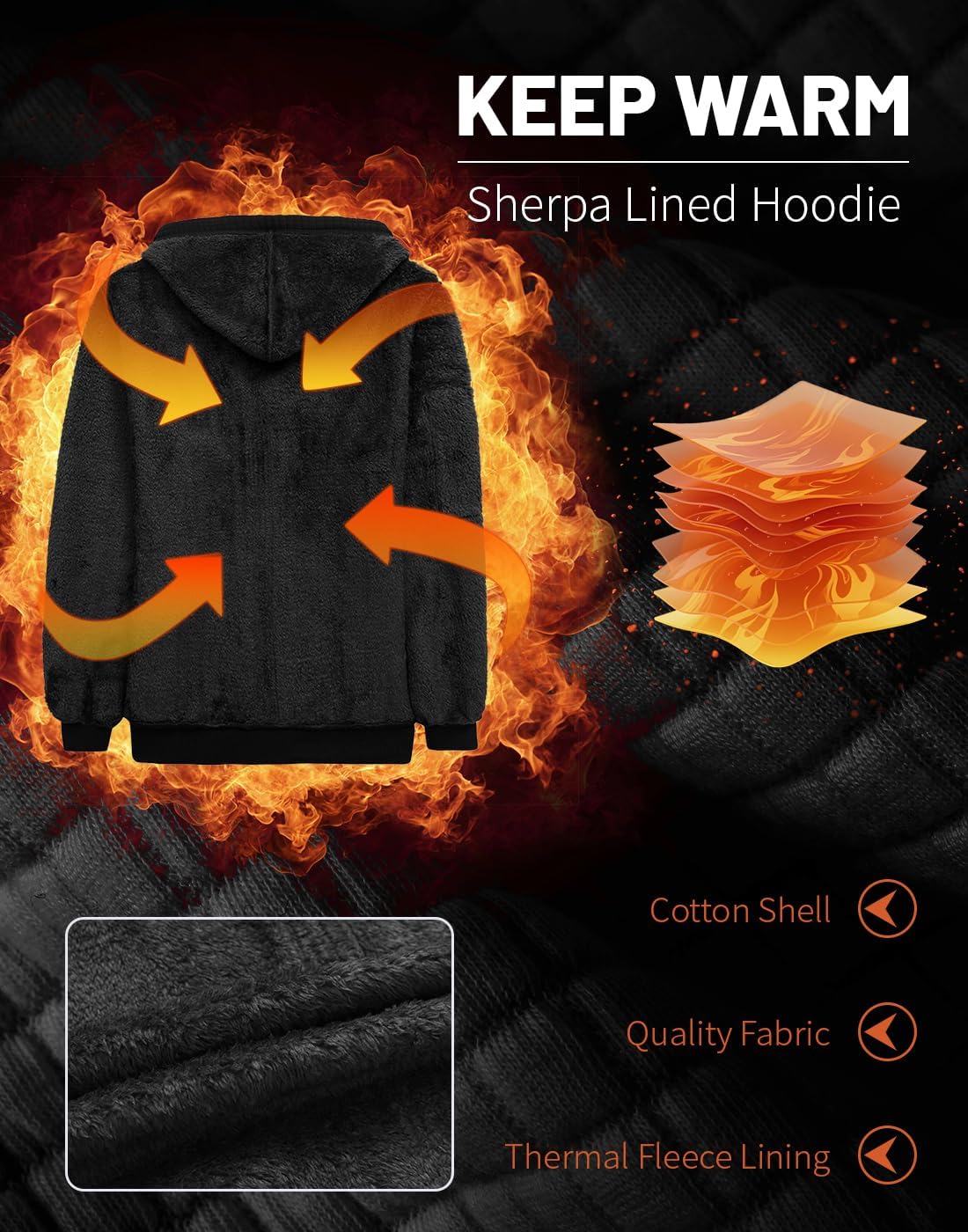 Mens Zip Up Hoodie Sherpa Lined Sweatshirt Heavyweight Fleece Full-Zip Winter Warm Jackets - Image 5