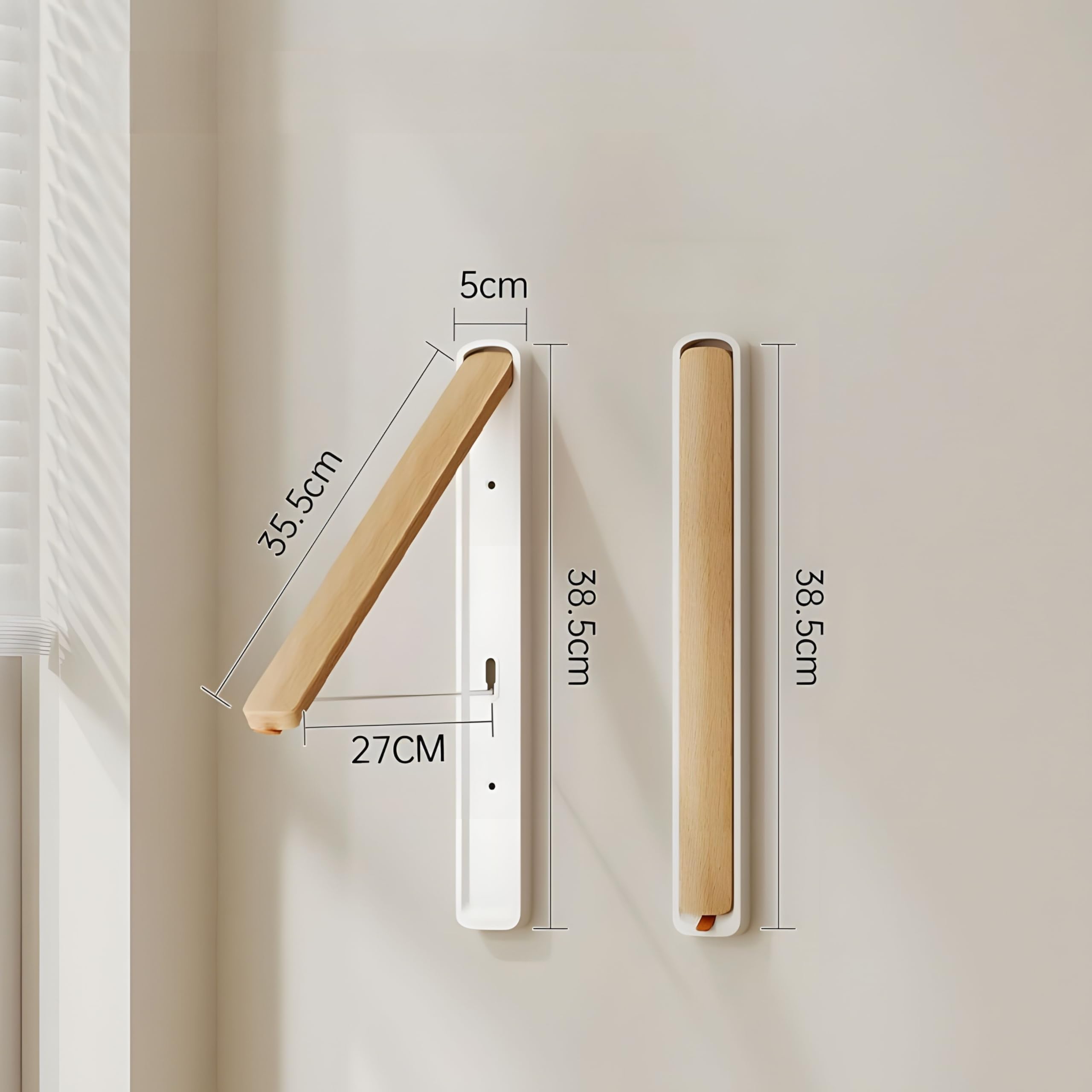 Klappbare Kleiderstange Wandmontage Aluminium – Ausziehbare Garderobe Kleiderhaken, Platzsparend, Modernes Design in Walnuss-Optik oder Buche-Optik (Weiß)