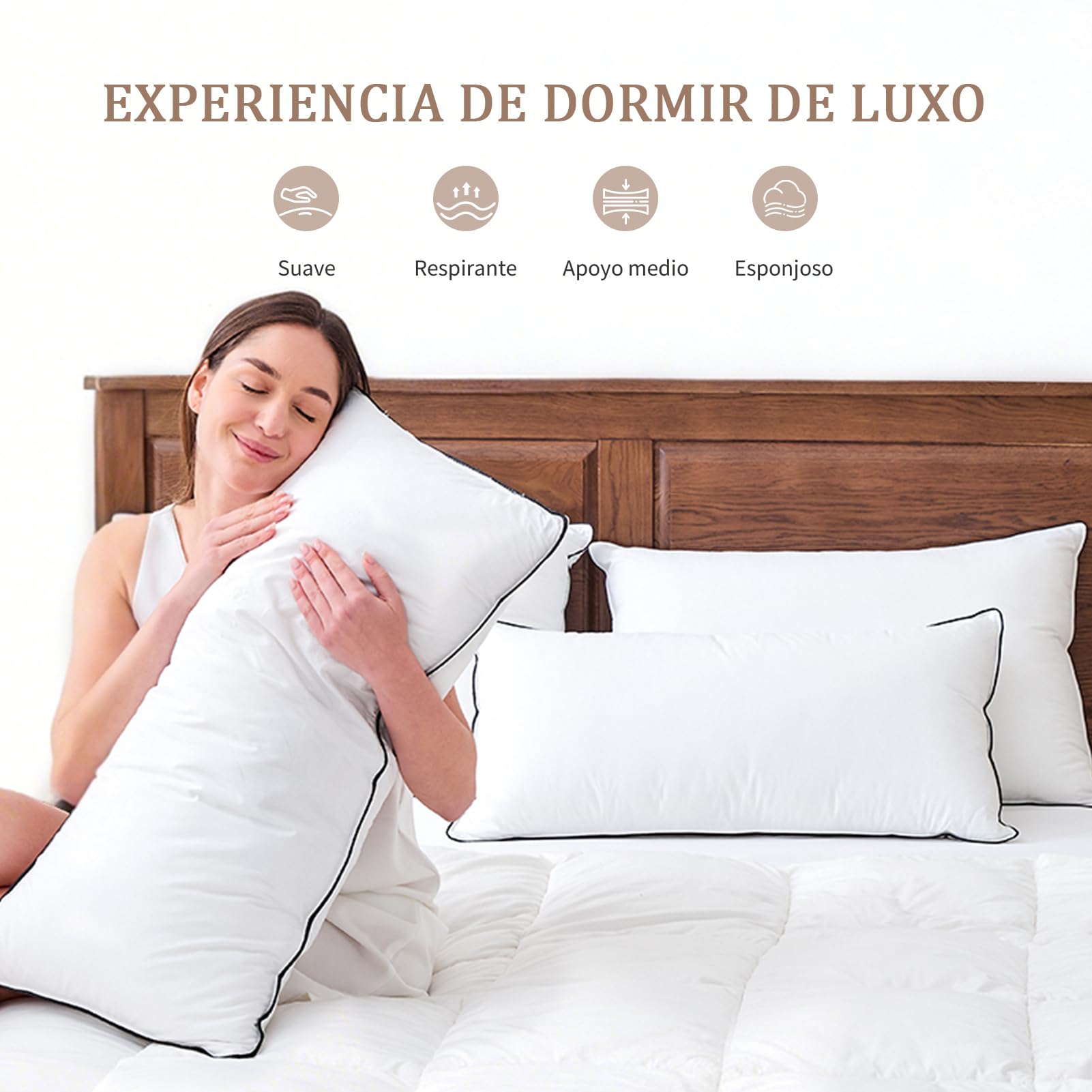 DWR Almohada de Plumón 50x75 cm (2 Unidades) | 3 Cámaras | 90% Plumón de Ganso Blanco Exterior | Mezcla de Plumas Interior | 100% Algodón Orgánico | Soporte Medio | RDS y Oeko-Tex