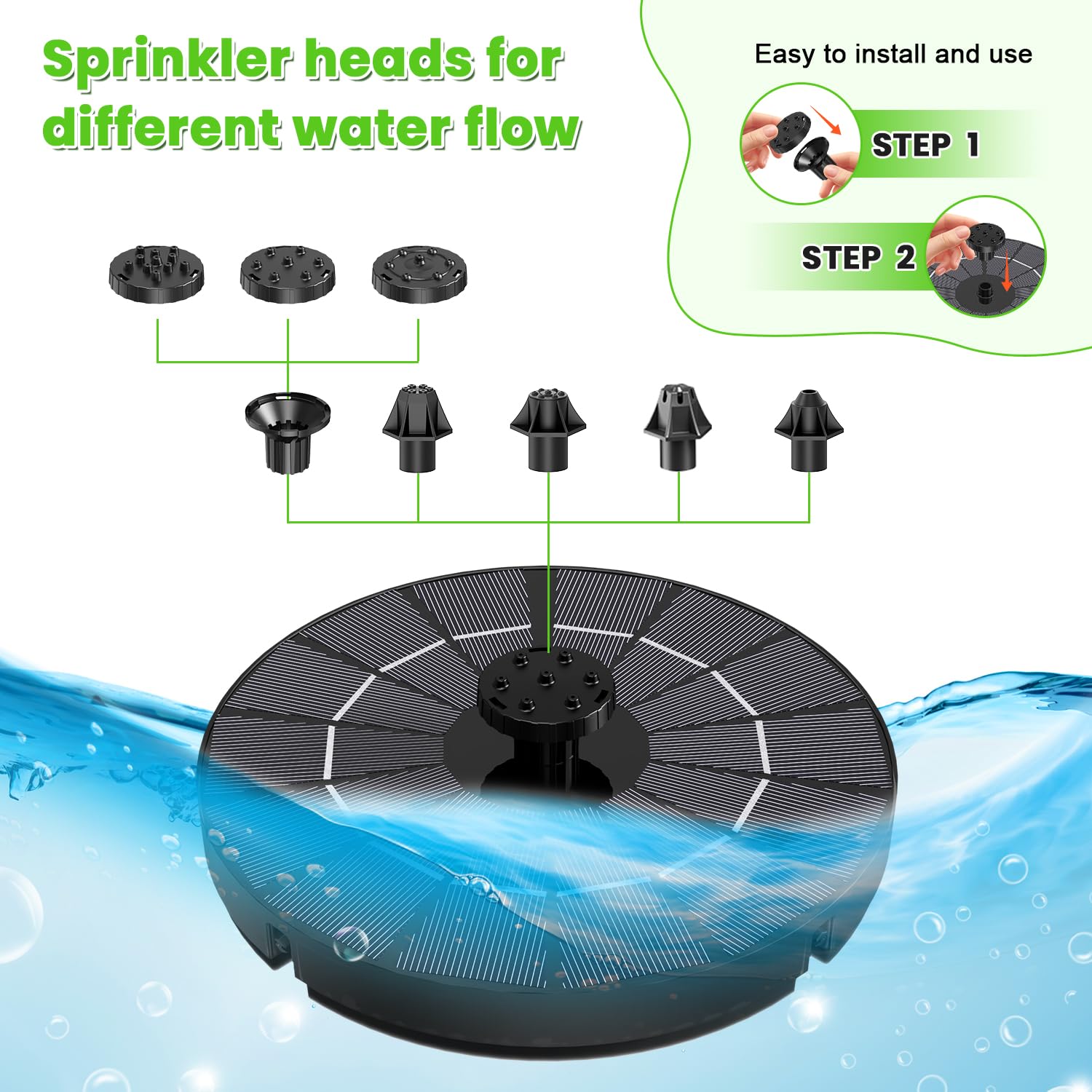 SZMP Fontana Solare Esterna, 3.5W Pompa ad Acqua Solare con 2000mAh Batteria, Fontana da Giardino Esterno con 8 Ugelli & 4 Fissatori per Laghetto, Piscina, Vaso dei Pesci e Bagno per Uccelli