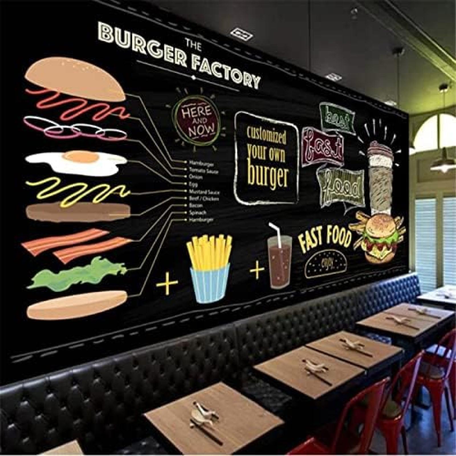 Papier peint 3D intissé cuisine pour rénover un mur de restaurant fast-food