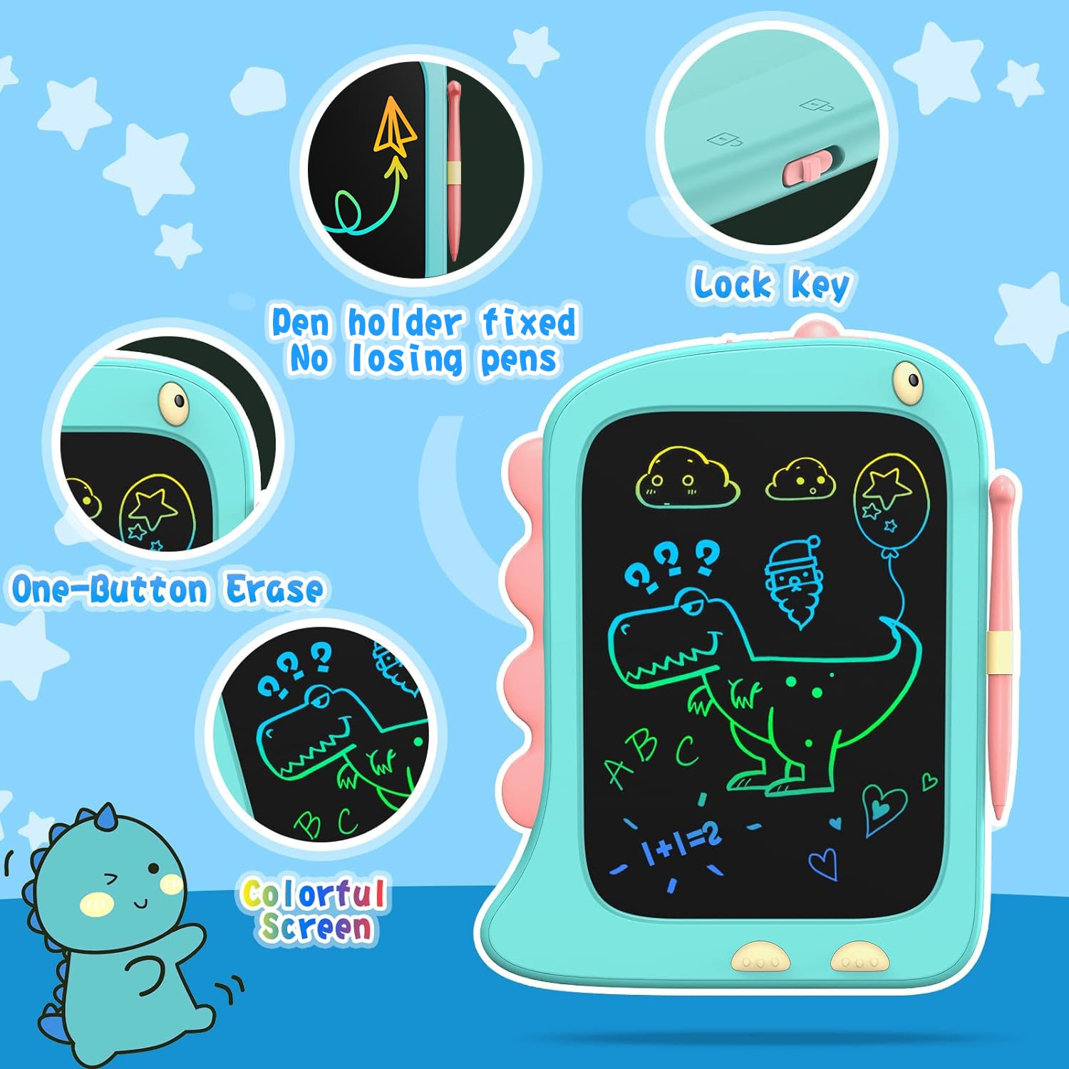ORSEN Tavoletta Grafica Dinosauri, Lavagnetta Cancellabile Bambini da 8.5 Pollici, Lavagna Giocattolo per 3 4 5 6 7 8 anni, Dinosauro Regali di Compleanno per Ragazzi e Ragazze (Blu)