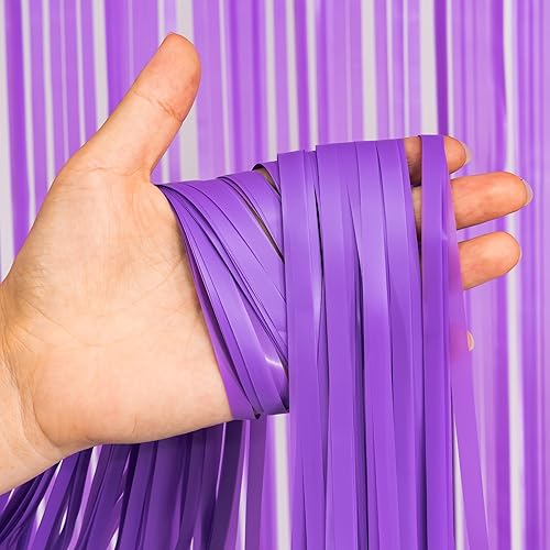 Miniatura 4 de GREATRIL - Fondo de fiesta con flecos de papel aluminio morado, serpentinas para decoraciones de cumpleaños con temática de sirena, mariposa,