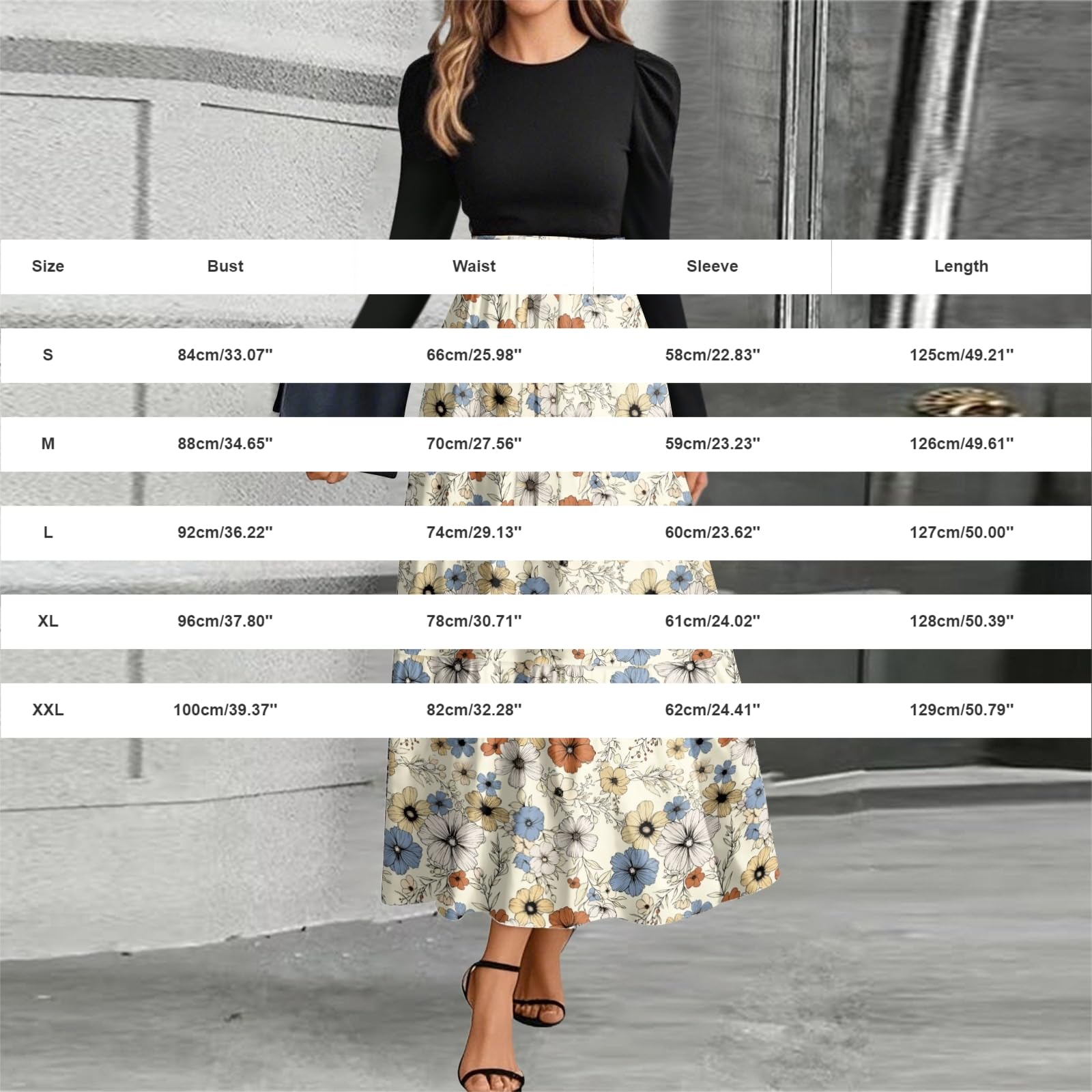 Vestidos de verano para mujer, hasta la rodilla, vestidos de verano de manga larga | Vestido de otoño con cuello redondo y ligero, elegante, entallado, elegante, de vacaciones, de manga larga