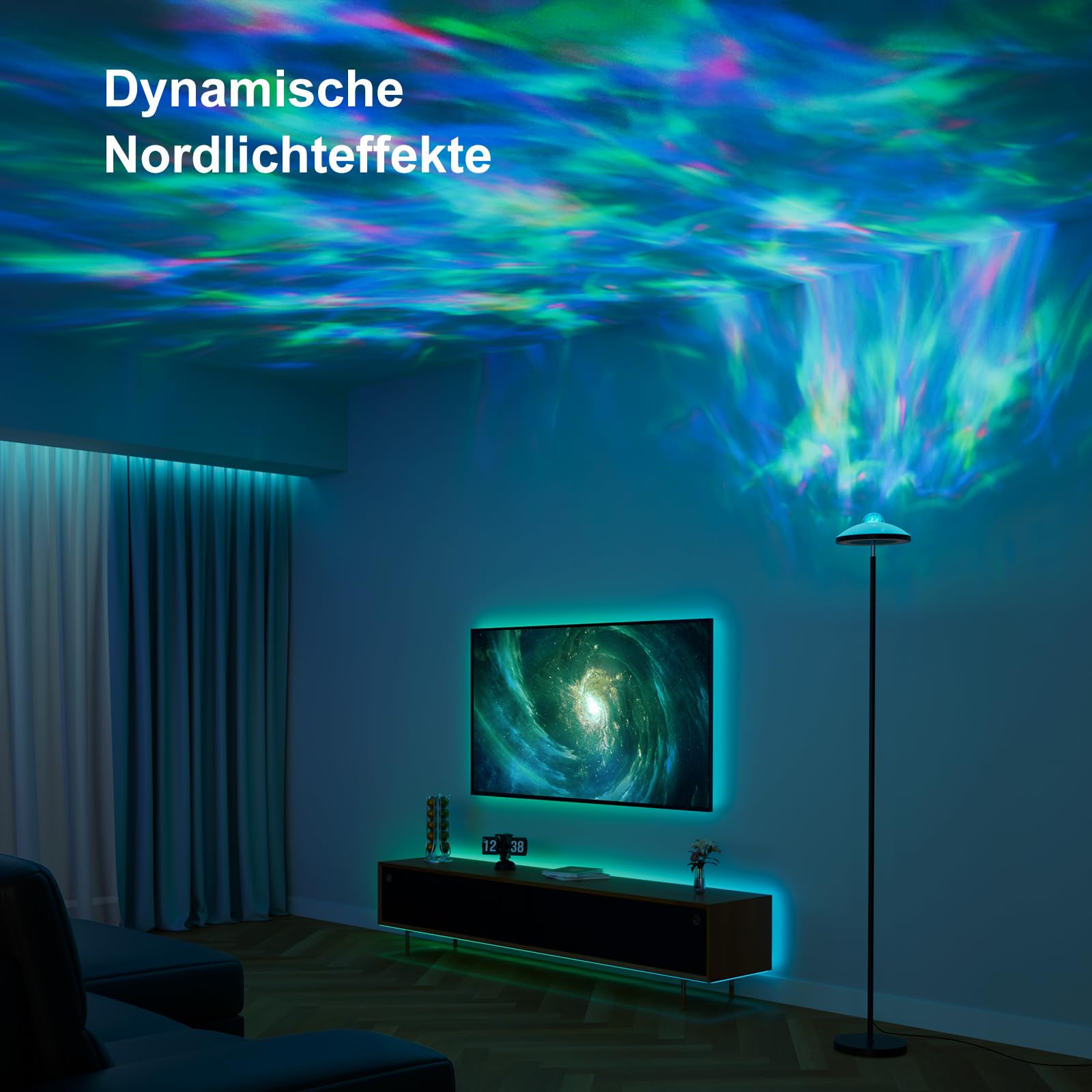 DUSKTEC 3-in-1 Stehlampe mit Galaxy Star & RGB Aurora Projektor, magnetischer Fernbedienung & Touch-Steuerung, 1400 lm, 3000K-6000K einstellbares Weiß, 10%-100% dimmbar für Wohnzimmer, Schlafzimmer