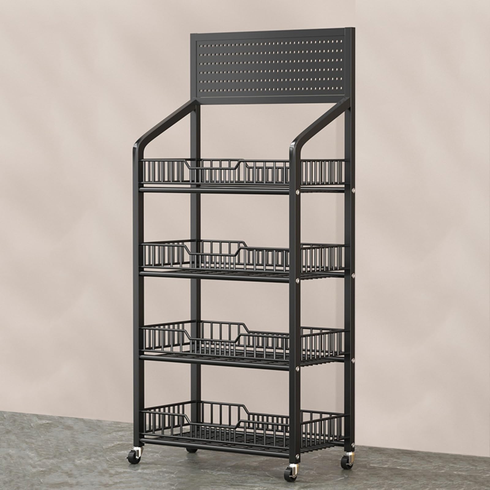 NEVKA 4 5 Tier Supermarket Shelf Display Rack, Commercial Snack Organizer for Home Convenience Stores Kitchen, Candy/Potato Chips Holder Stand with Wheels (Color : Black, Size : 4 Tier)