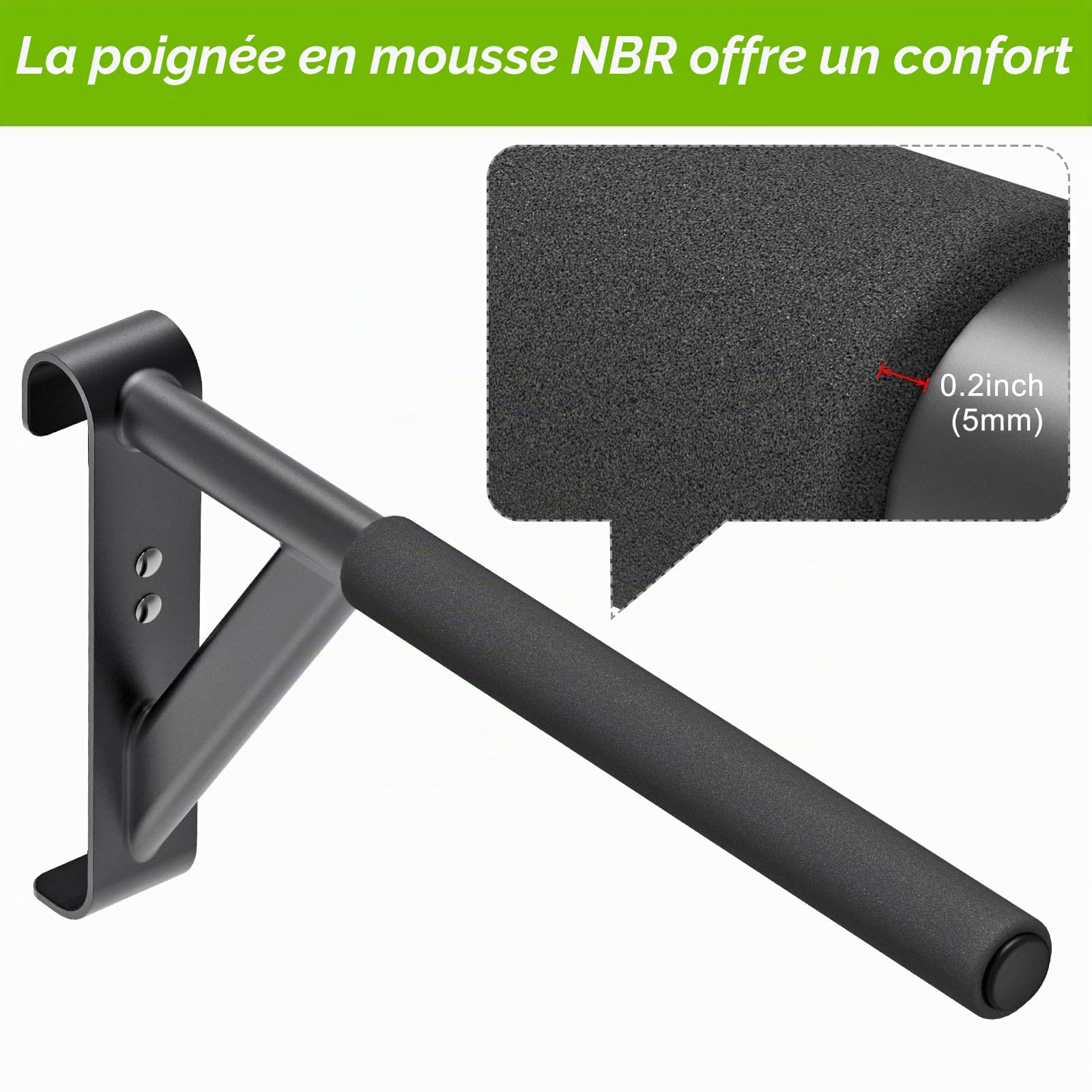 Kipika Barre de stalle de gymnastique – Échelle suédoise de 5,1 x 5,1 cm avec trou de 2,5 cm, barre de traction murale à suspendre, poignées en bois massif, barre d'entraînement de gymnastique pour la