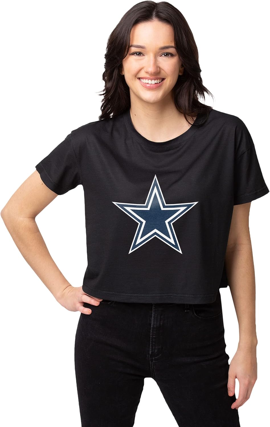 FOCO NFL Womens NFL Team Logo Ladies Fashion Big Logo Black Crop Top Shirt