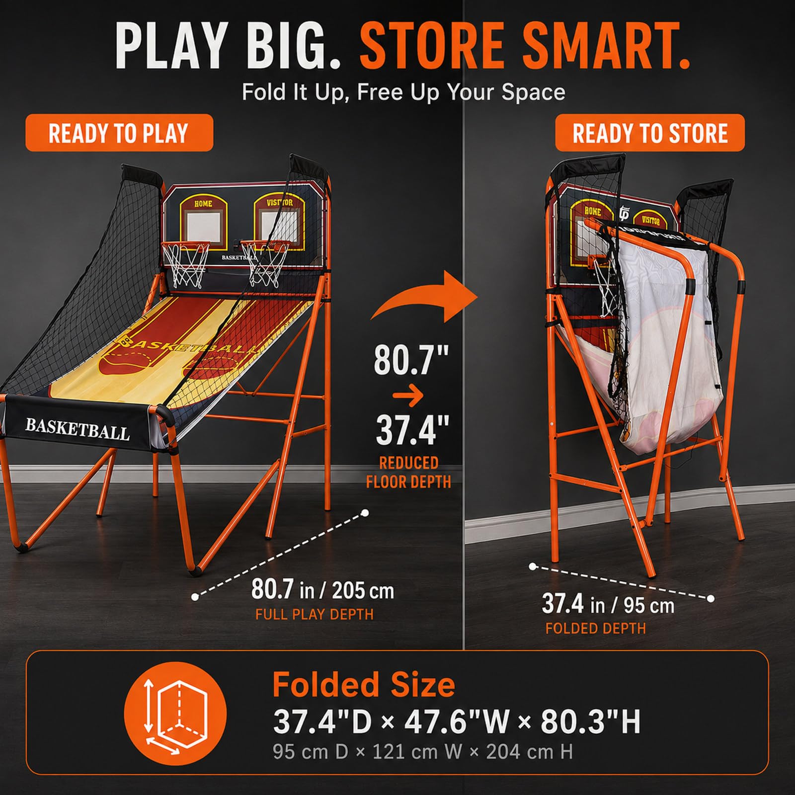 Gioco Basket Interno, Doppio Canestro, 8 modalità, Pieghevole