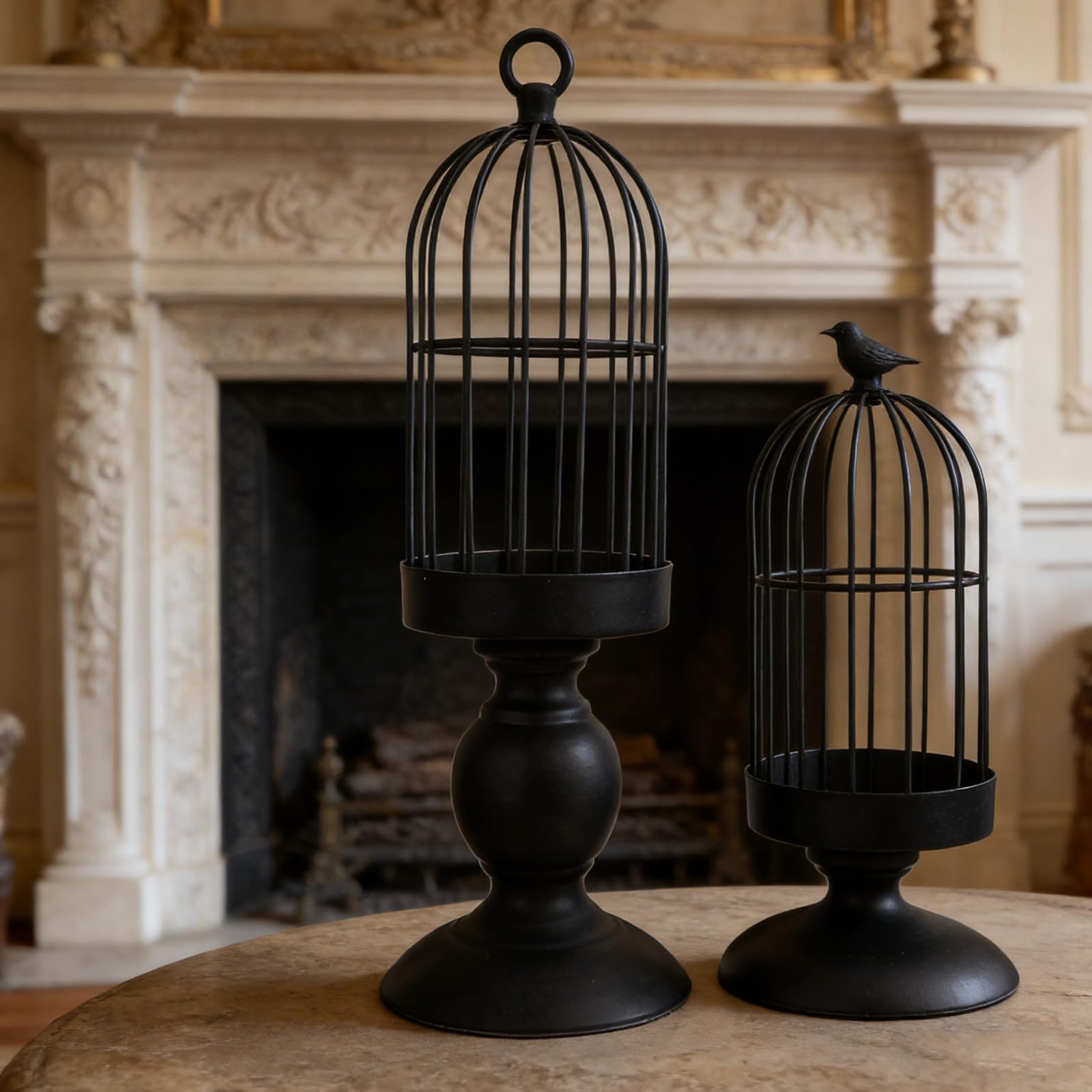 minkissy 2 Stück Vintage Vogelkäfig Kerzenhalter aus Schwarzem Eisen für Stabkerzen mit Langlebiger Stabilität und Geringem Pflegeaufwand für Gemütliche Wohnraumdekoration