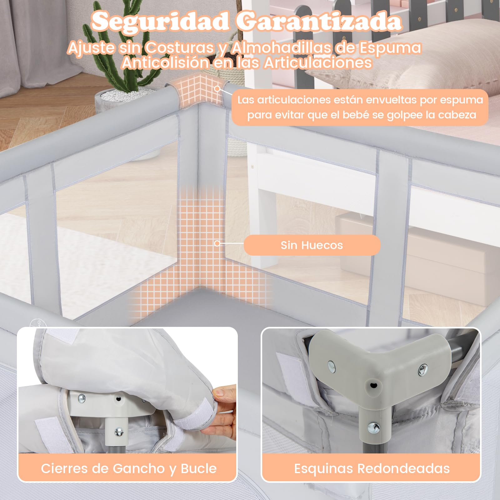 COSTWAY Parque Infantil Bebé 127 x 127 x 72,5 cm, Parque de Juegos Plegable con 50 Bolas Oceánicas y 4 Agarraderas, Corralito con Puerta con Cremallera y Pared de Malla para Bebé de 0-3 Años (Gris)